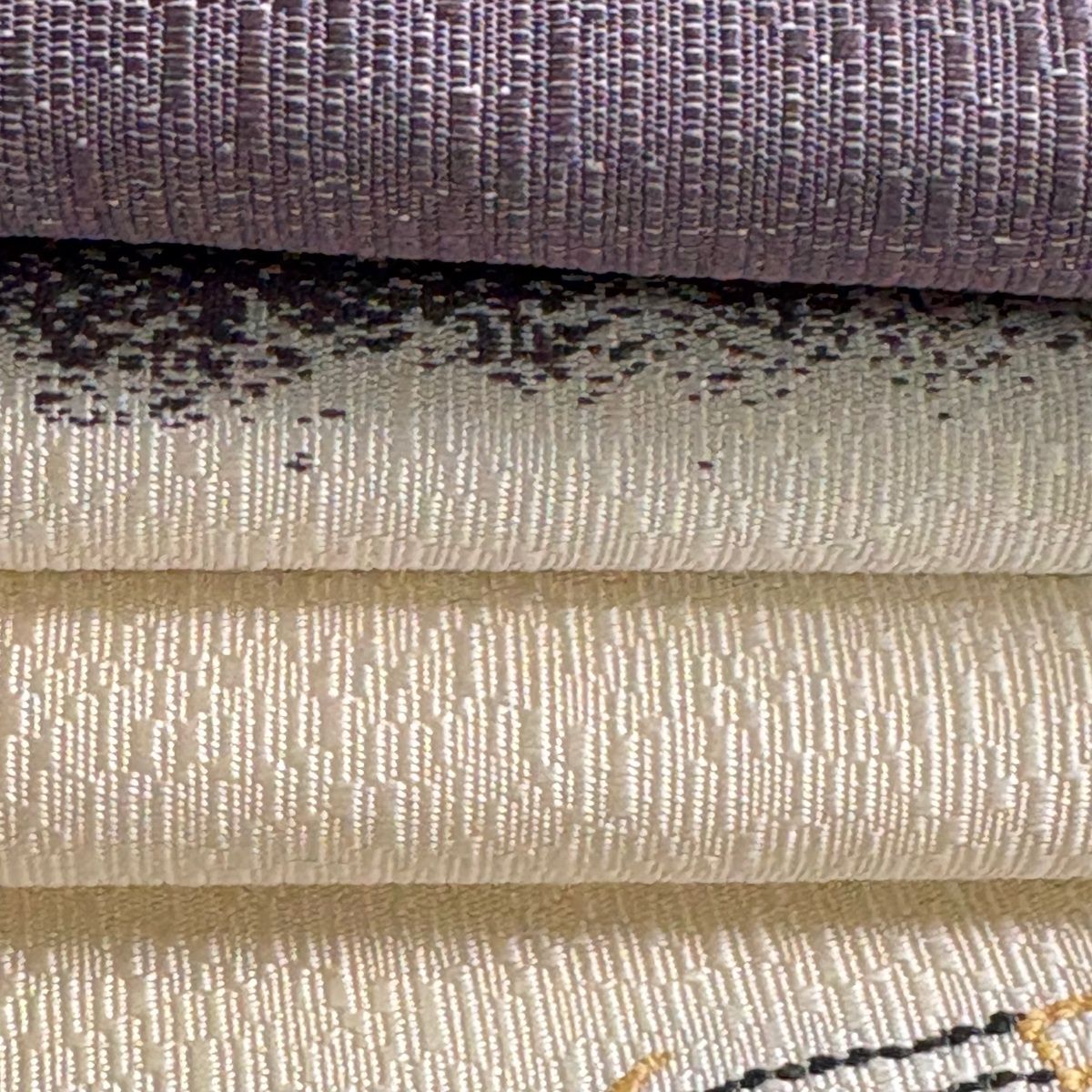 美品】 袋帯 逸品 猫の合奏 音符 金糸 灰白 お太鼓柄 正絹 【中古