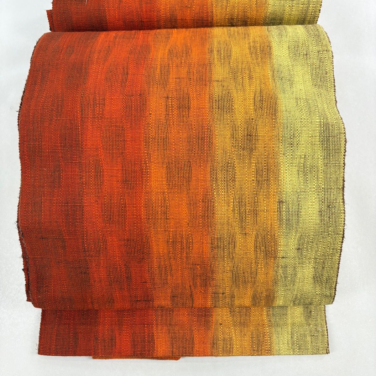 美品】 名古屋帯 優品 八寸名古屋帯 松葉仕立て よろけ縞 朱色 正絹