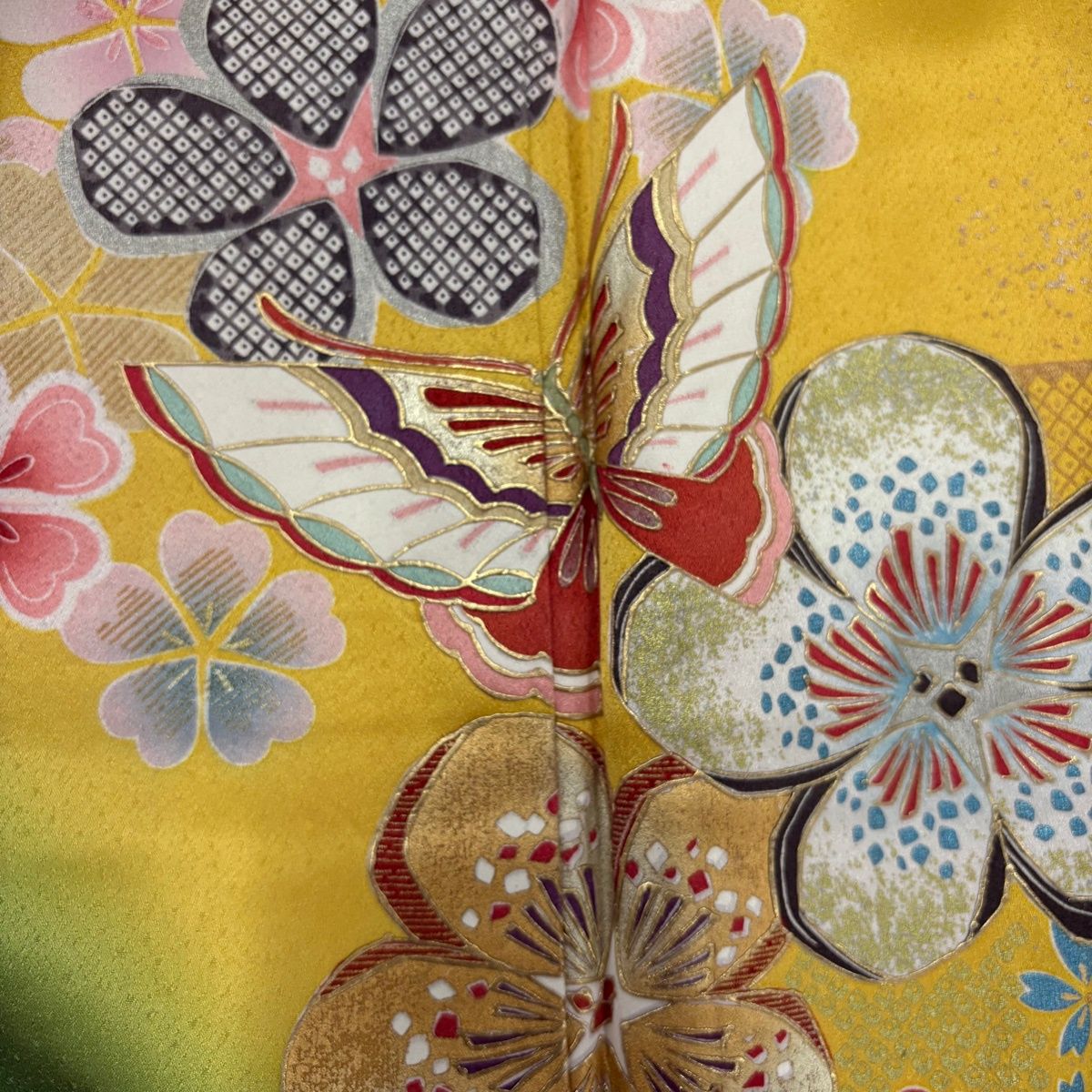 振袖　袋帯　4点セット　桜　蝶　金銀彩　身丈163cm 裄丈66cm M 正絹 振袖 袋帯 4点セット 桜 蝶 金銀彩 身丈163cm 裄丈66cm M 正絹