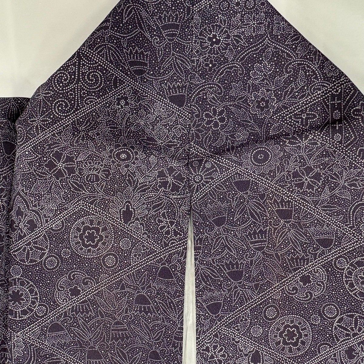 江戸小紋 身丈160cm 裄丈64.5cm M 袷 落款 草花 幾何学模様 灰紫 正絹