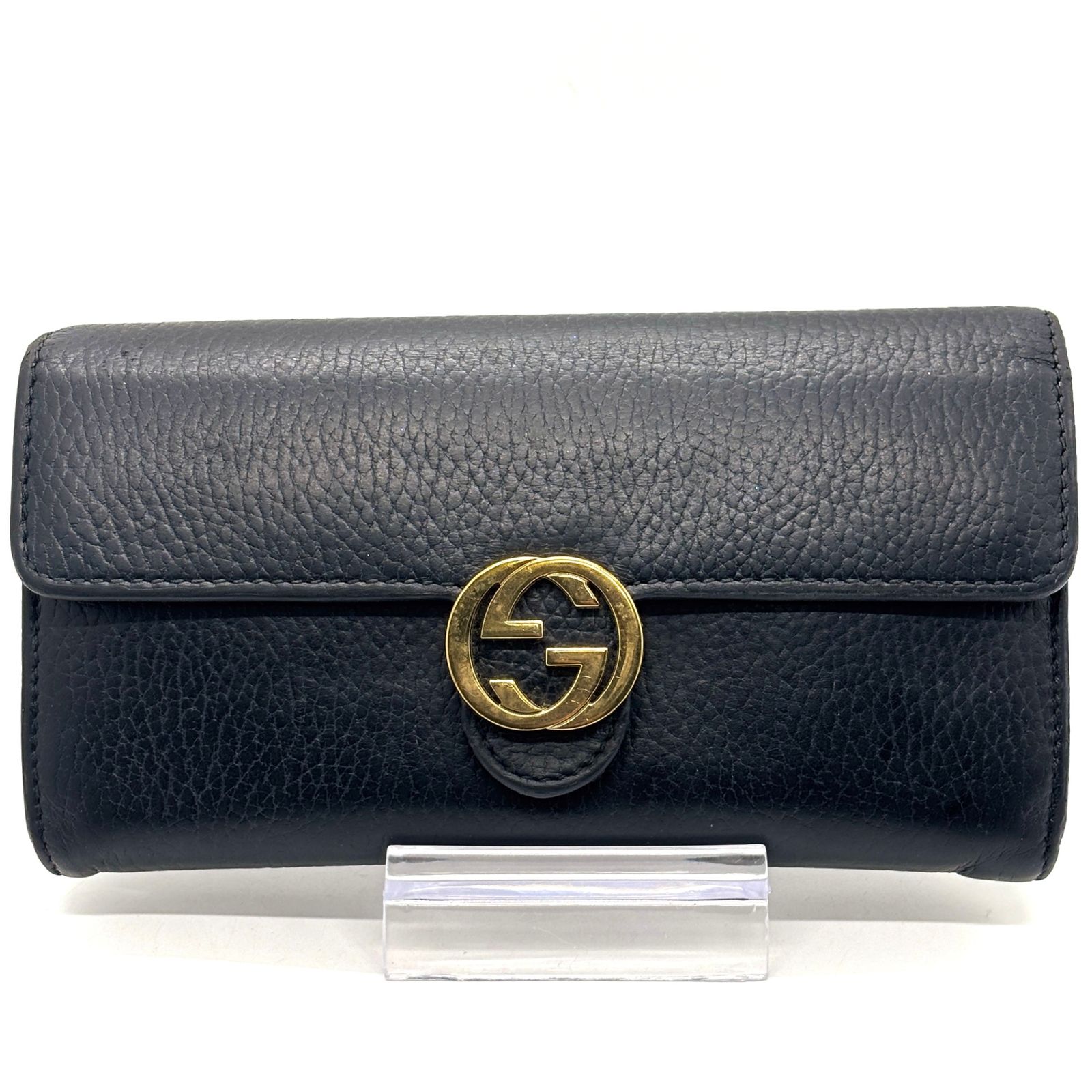 【美品】GUCCI 長財布 フラップ インターロッキング ゴールド金具 レザー GUCCI（グッチ） 財布 ラウンドファスナー長財布 レディース メンズ