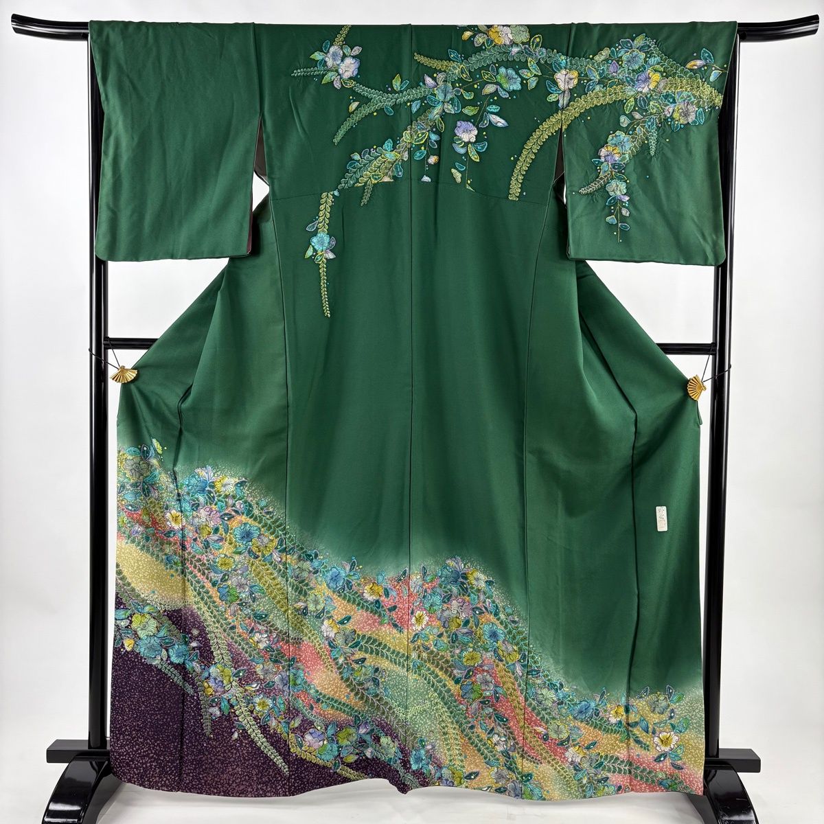 訪問着 身丈163.5cm 裄丈66cm M 袷 落款 辻が花 金彩 ぼかし 緑 正絹