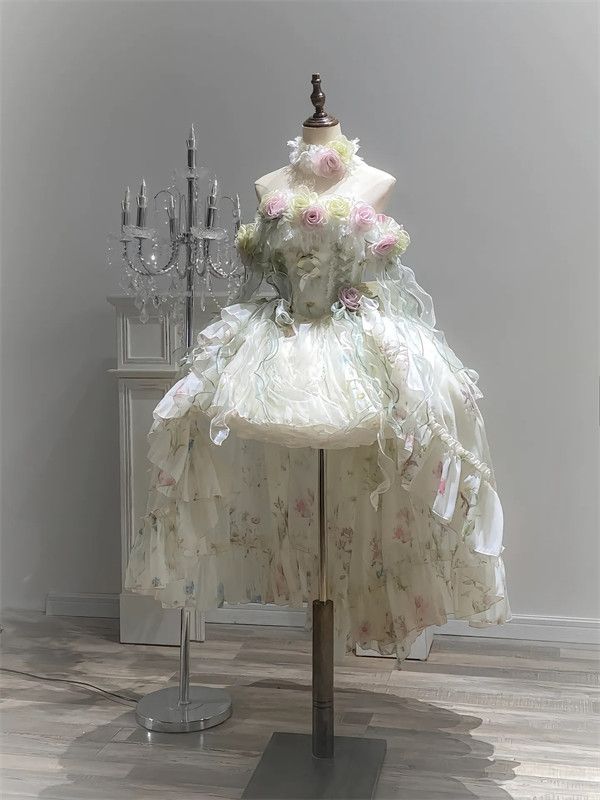 妖精風 プリンセスドレス グリーン ロリータ コスプレ衣装 花飾り 豪華