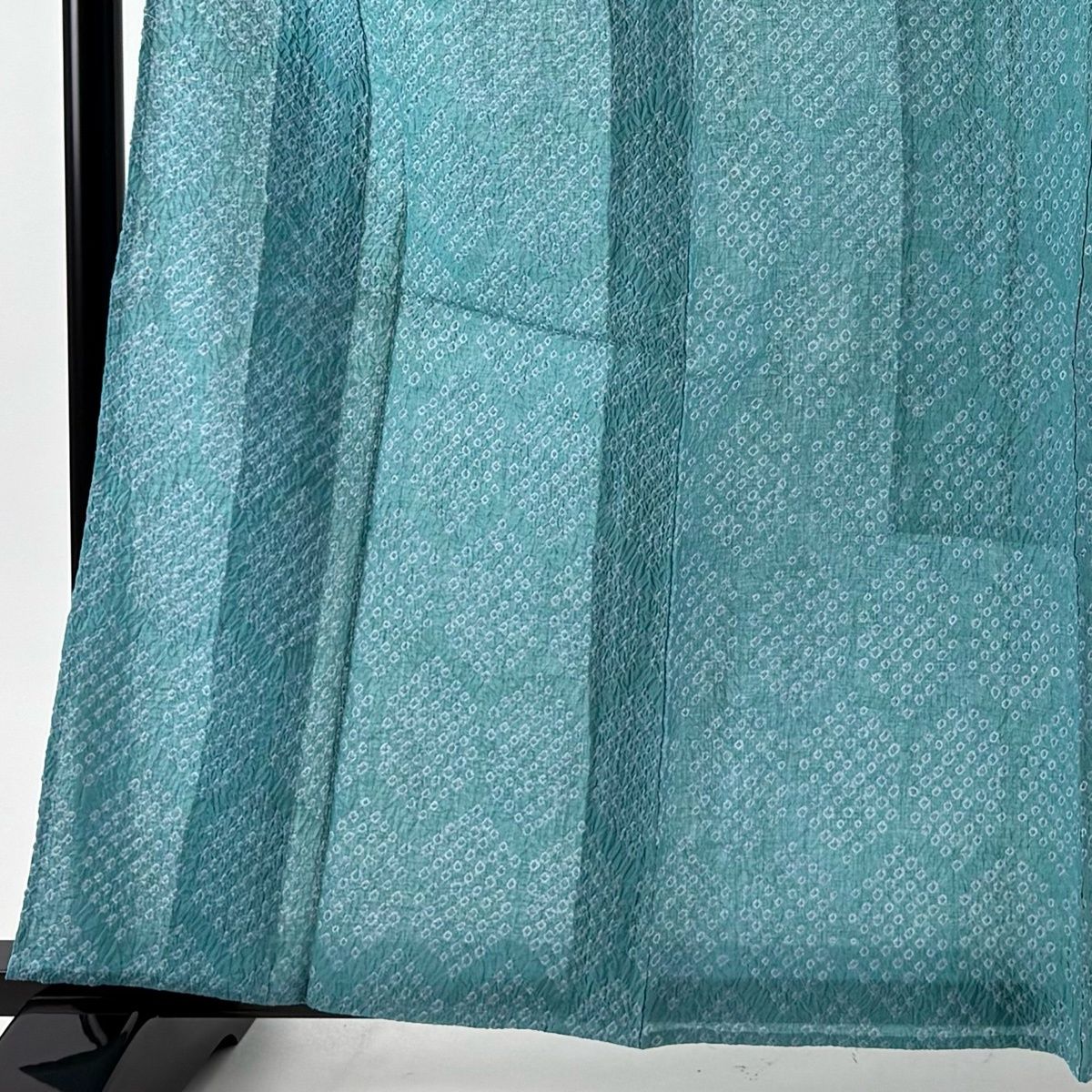 浴衣 身丈160cm 裄丈65.5cm M 亀甲 絞り浴衣 青緑 綿 名品 【中古