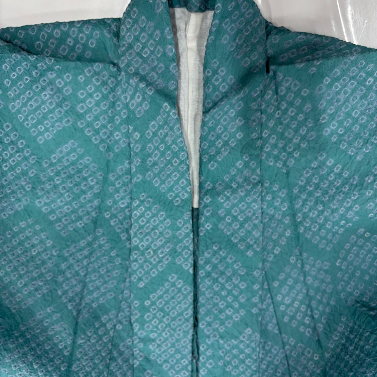 浴衣 身丈160cm 裄丈65.5cm M 亀甲 絞り浴衣 青緑 綿 名品 【中古
