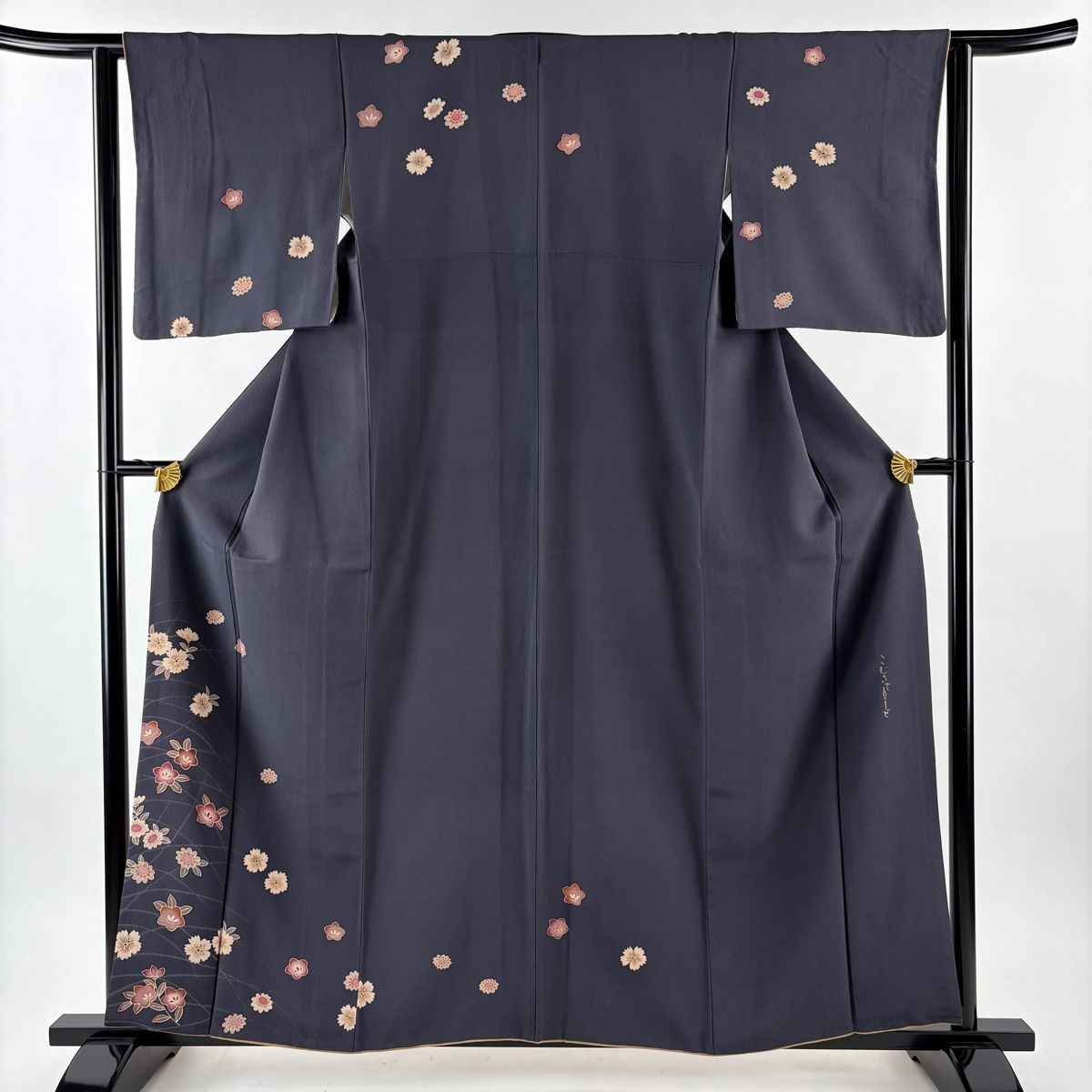 付下げ　臙脂　美品　裄長め 美品】 付下げ 身丈158.5cm 裄丈63cm S 袷 こむさでもーど 落款 桜