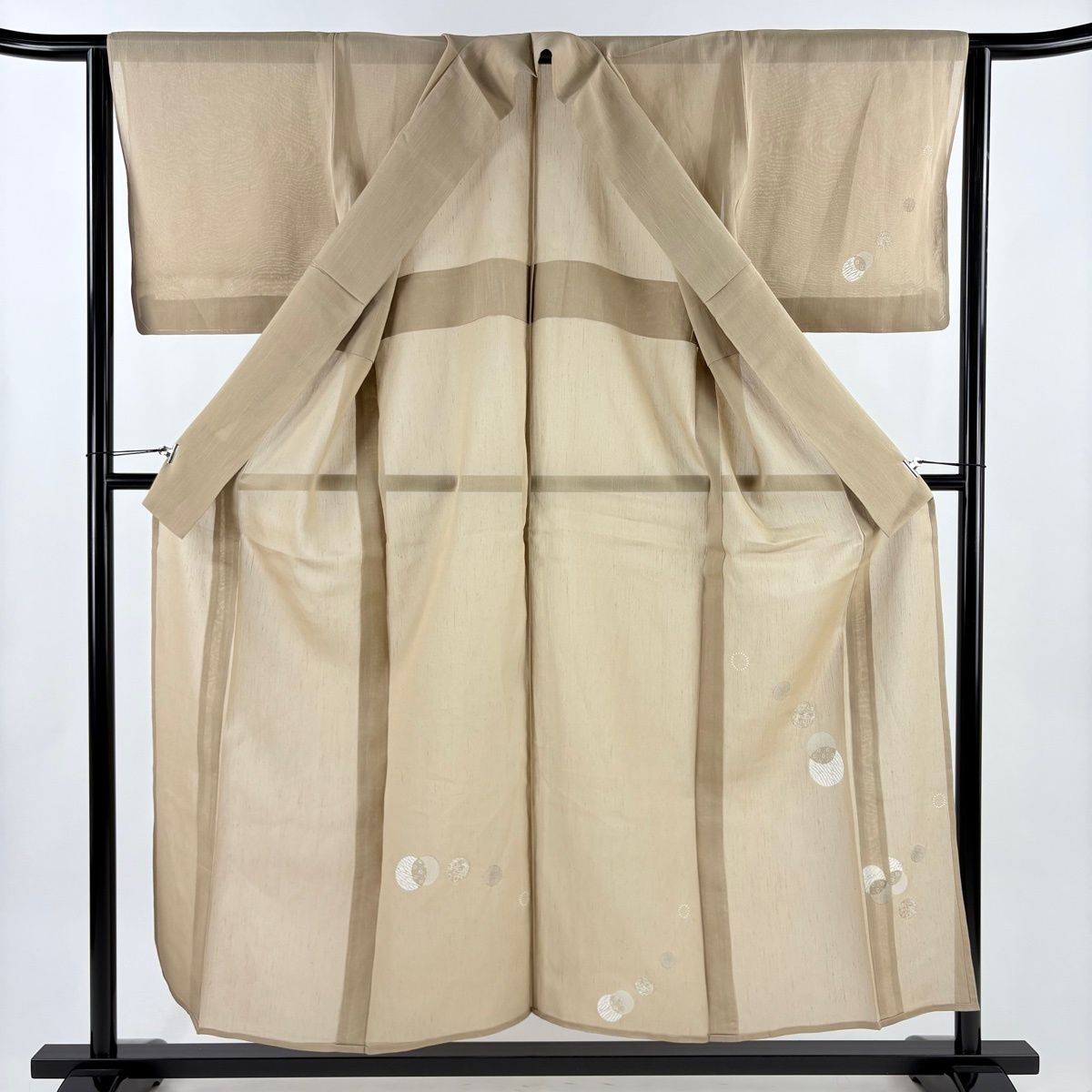 紬　付下げ　摺り疋田　草花 付下げ 身丈154cm 裄丈63.5cm S 薄物 夏紬地 丸文 草花 絞り 薄茶色