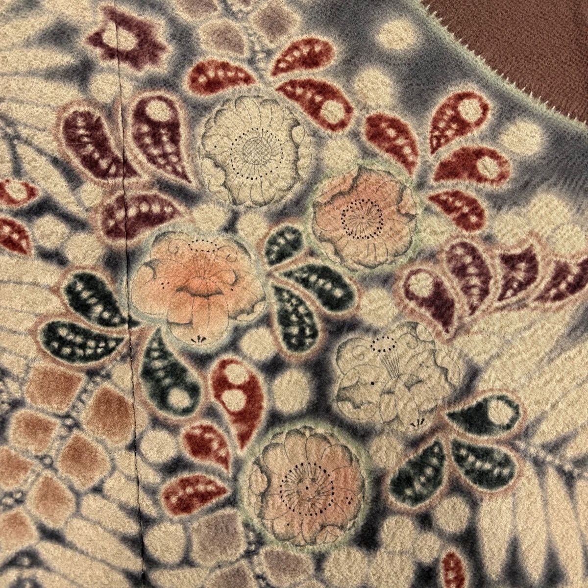 訪問着 身丈165cm 裄丈66cm M 袷 滝泰 落款 辻が花 霞 染め分け 灰緑