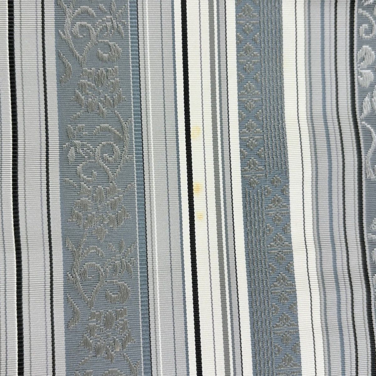 名古屋帯 秀品 八寸名古屋帯 松葉仕立て 花唐草 縞 クリーム 正絹