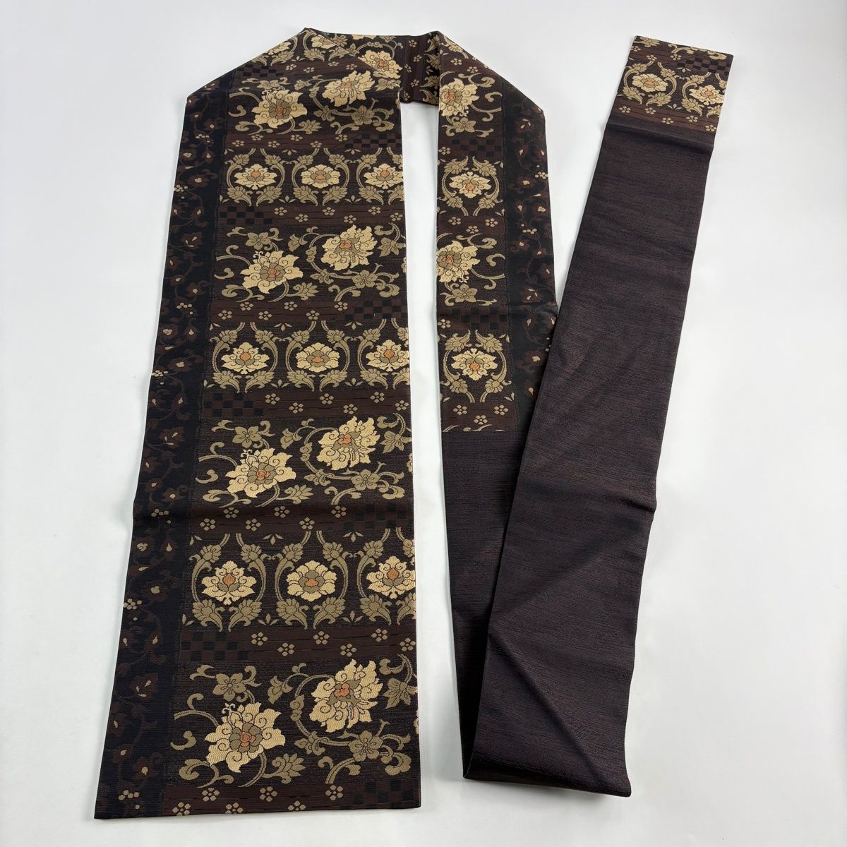 名古屋帯　花唐草　正絹 名古屋帯 正絹 紬 花唐草の織柄 MA-1897 - メルカリ