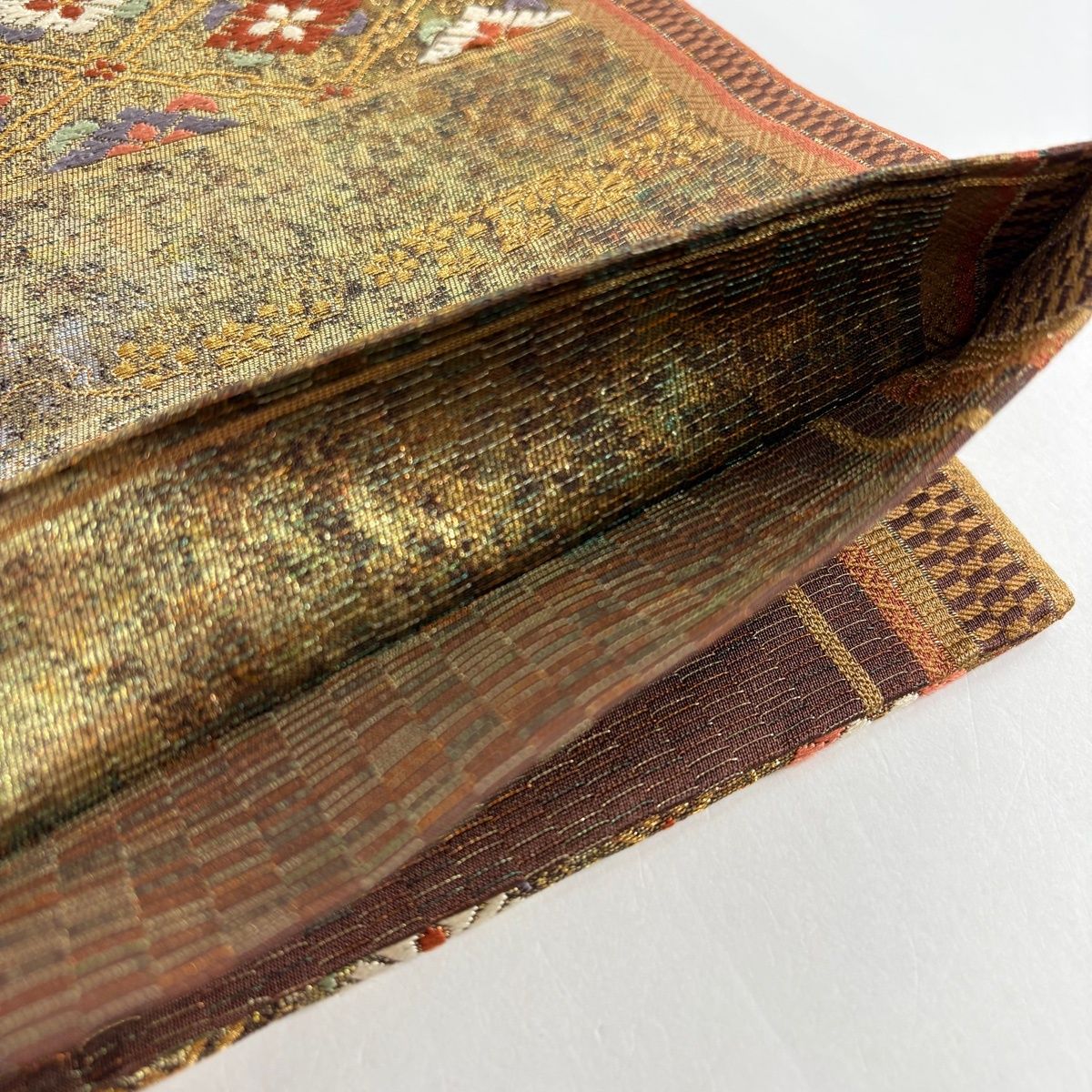 美品】 袋帯 秀品 宝尽くし 有職文様 唐織 箔 金色 六通 正絹 【中古