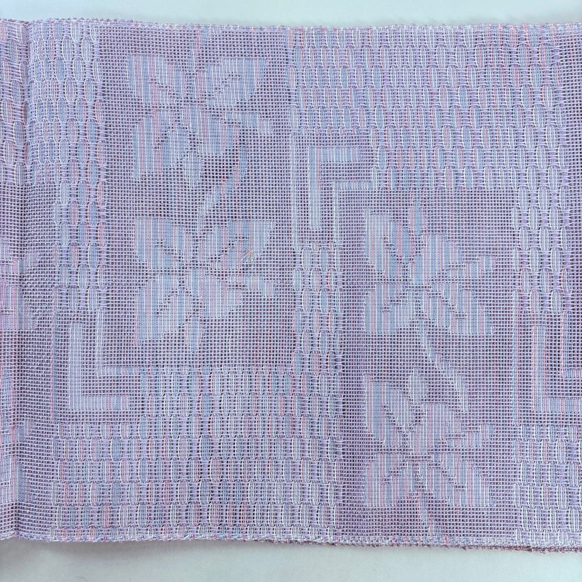 名古屋帯 秀品 夏帯 紗 八寸名古屋帯 松葉仕立て 草花 幾何学 薄紫