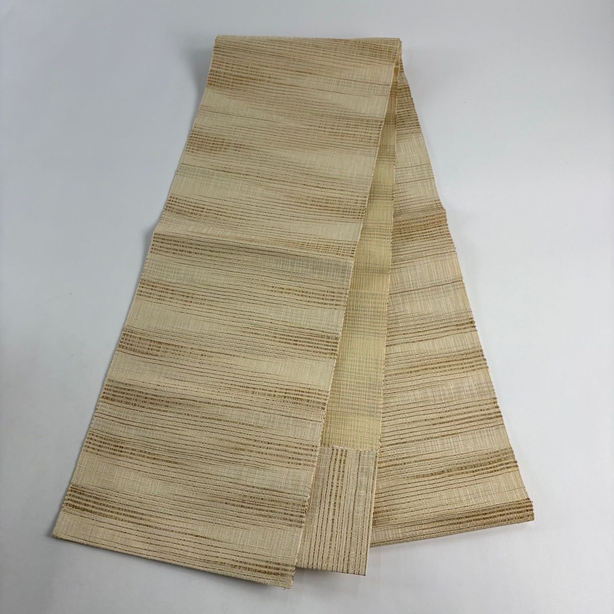 美品】名古屋帯 秀品 八寸名古屋帯 松葉仕立て 縞 クリーム 正絹