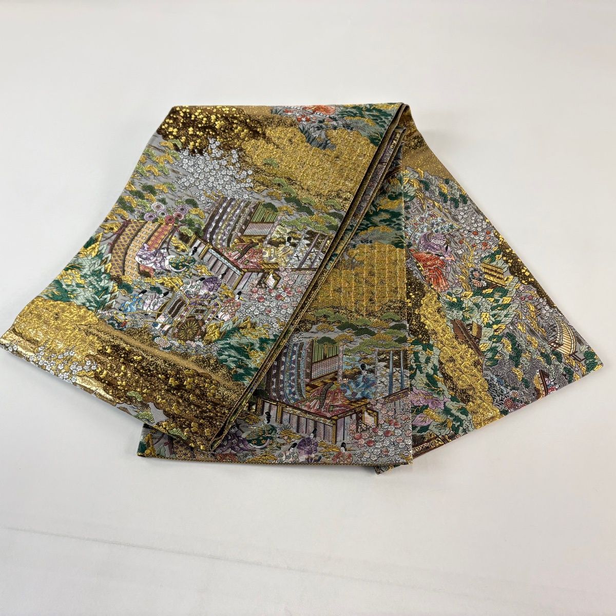 ちゃ様　H2307★ 着物淡雪 ★ 正絹　全通袋帯　京洛時代祭還幸絵巻　24金箔 ちゃ様 H2307☆ 着物淡雪 ☆ 正絹 全通袋帯 京洛時代祭還幸絵巻 24金箔