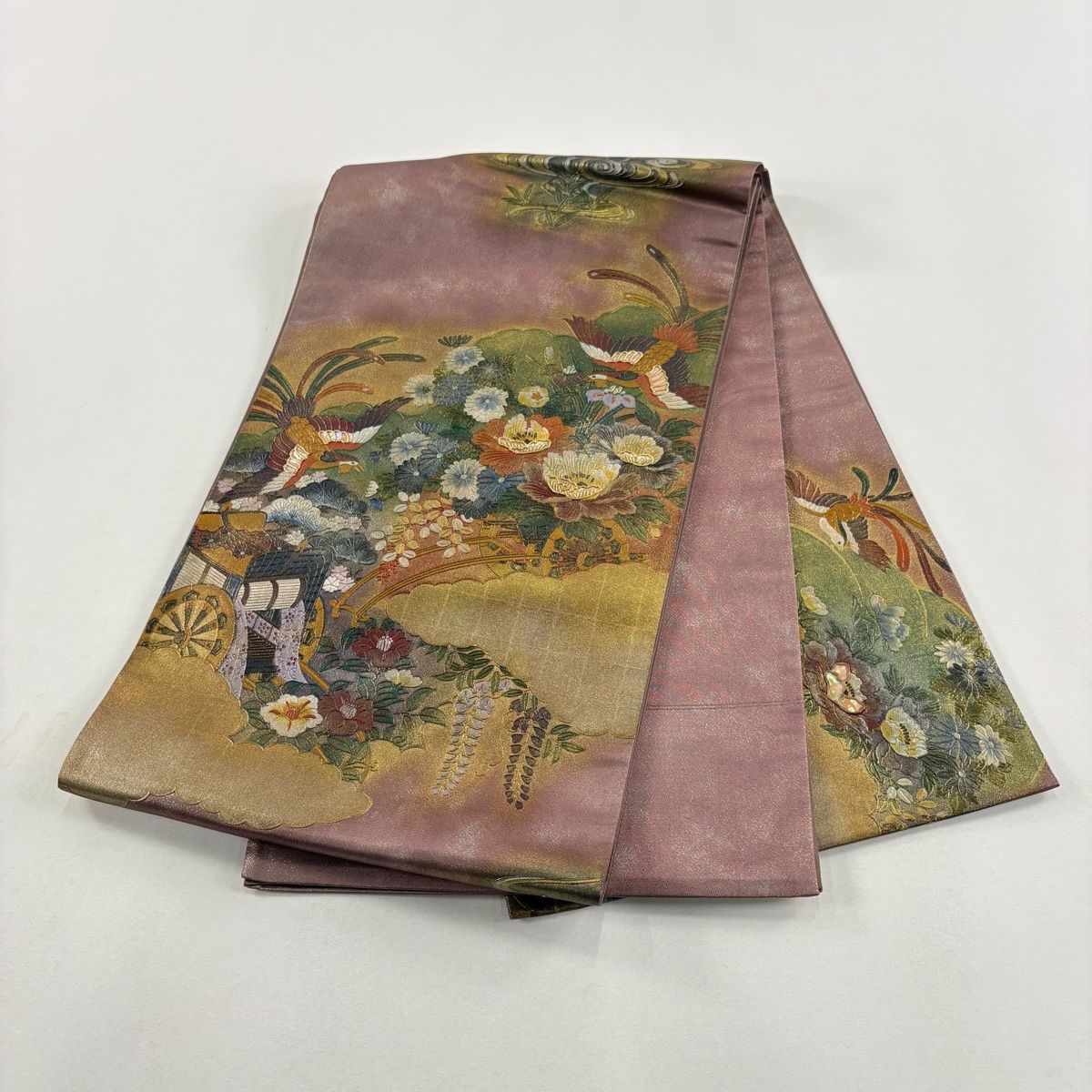 袋帯 秀品 御所車 花鳥 螺鈿 箔 紫 お太鼓柄 正絹 【中古】 - メルカリ