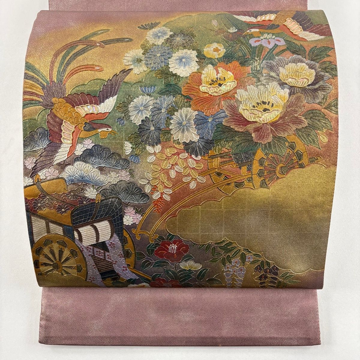 袋帯 秀品 御所車 花鳥 螺鈿 箔 紫 お太鼓柄 正絹 【中古】 - メルカリ