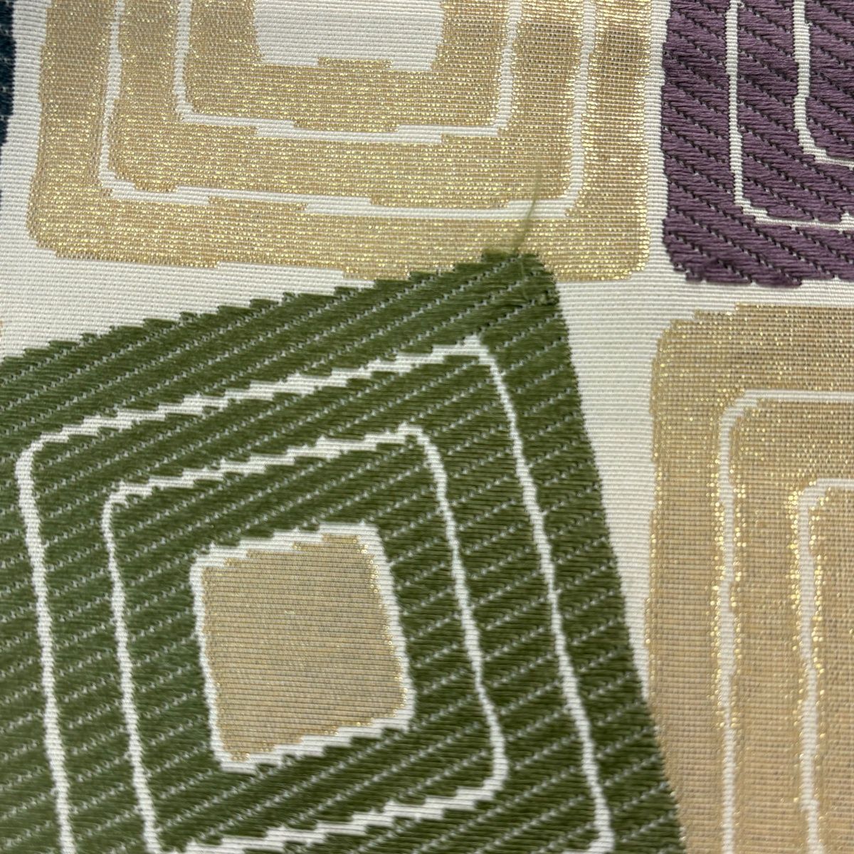 袋帯 名品 落款 花井幸子 枡 幾何学 箔 ベルベット クリーム 六通 正絹