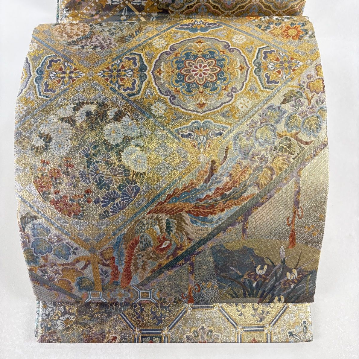 美品】 袋帯 名品 古都乃名宝 古都乃名勝 リバーシブル 鳳凰 華文 箔 