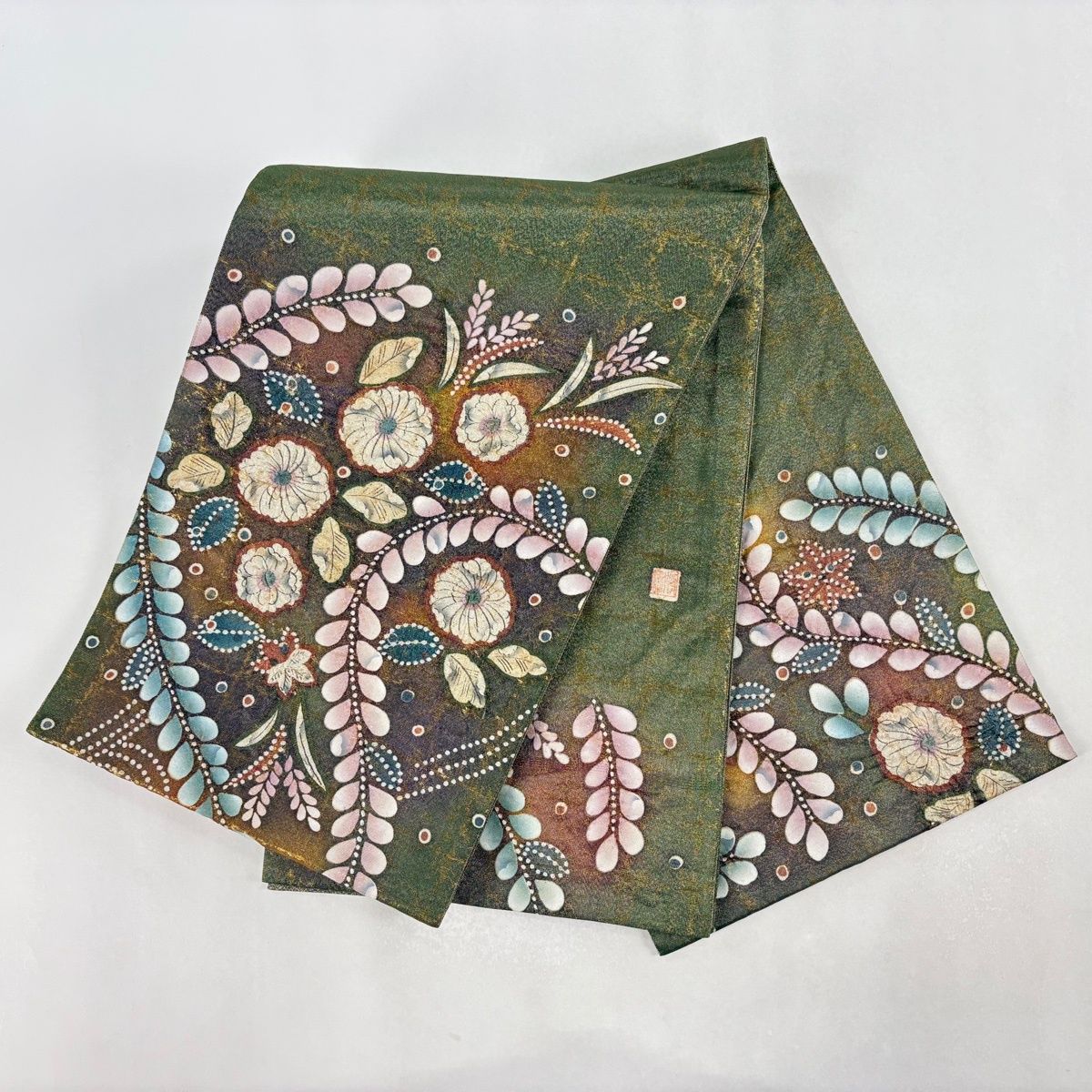 美品】 袋帯 名品 落款 辻が花 箔 鶯色 お太鼓柄 正絹 【中古】 - メルカリ