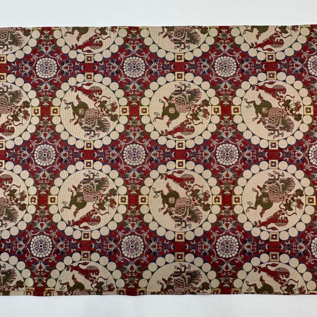 美品】 開き名古屋帯 名品 龍村美術織物 狩猟文 華文 えんじ色 正絹