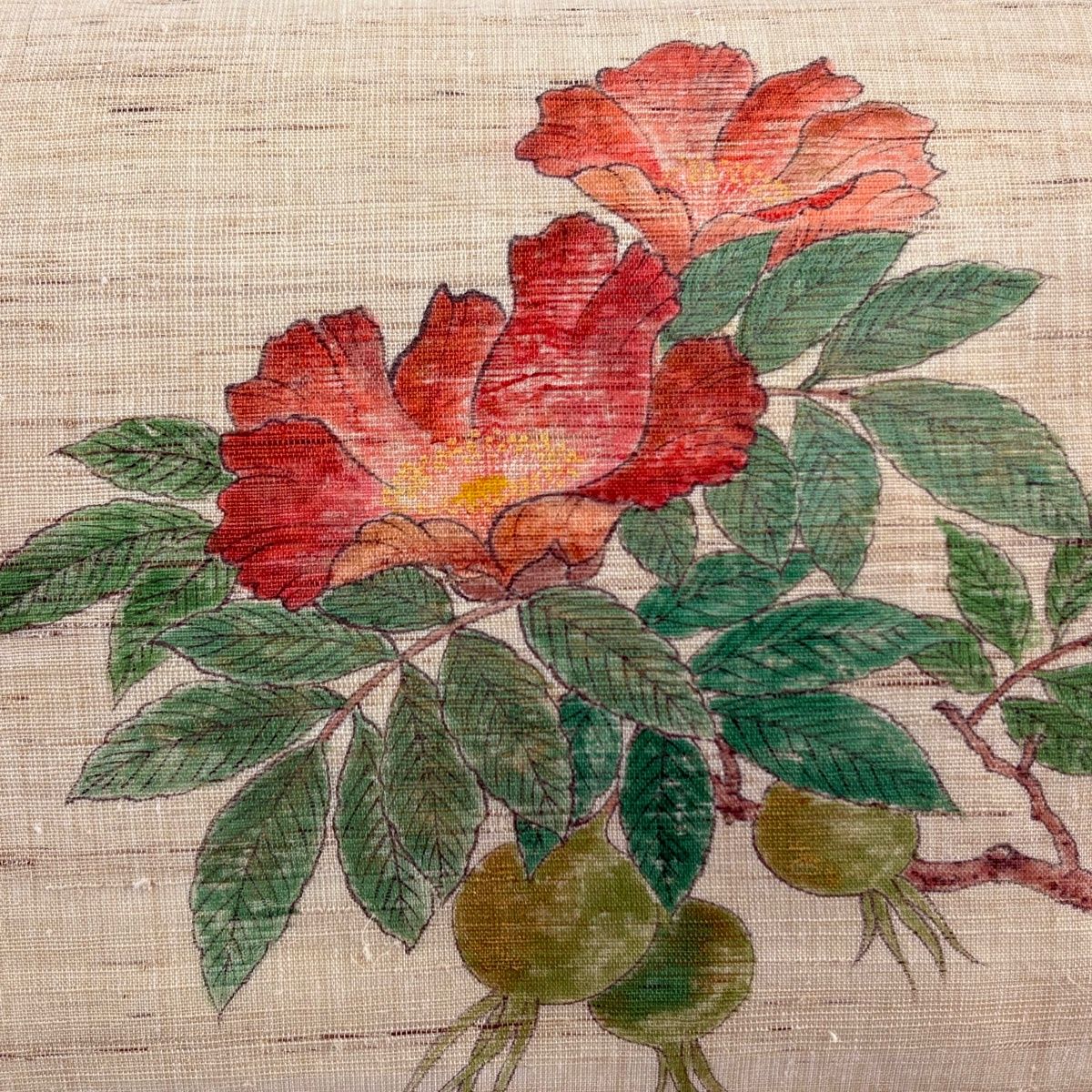 アンティーク帯 夏帯 名古屋帯 絽 薔薇の花模様 濃ピンク色 AO-3051 