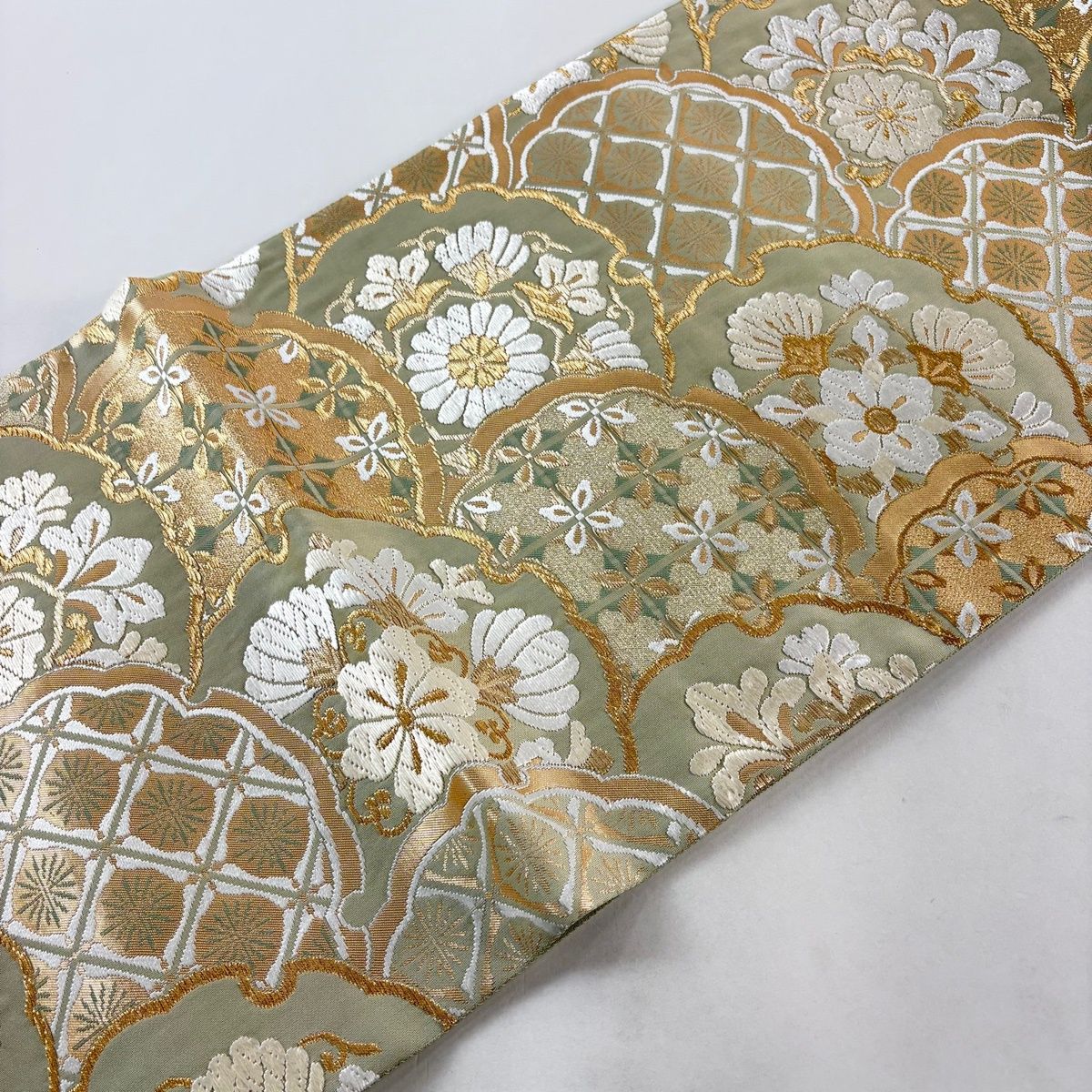 美品】 袋帯 名品 証紙 草木染・新小石丸 雪輪青海波 華文 金糸 唐織