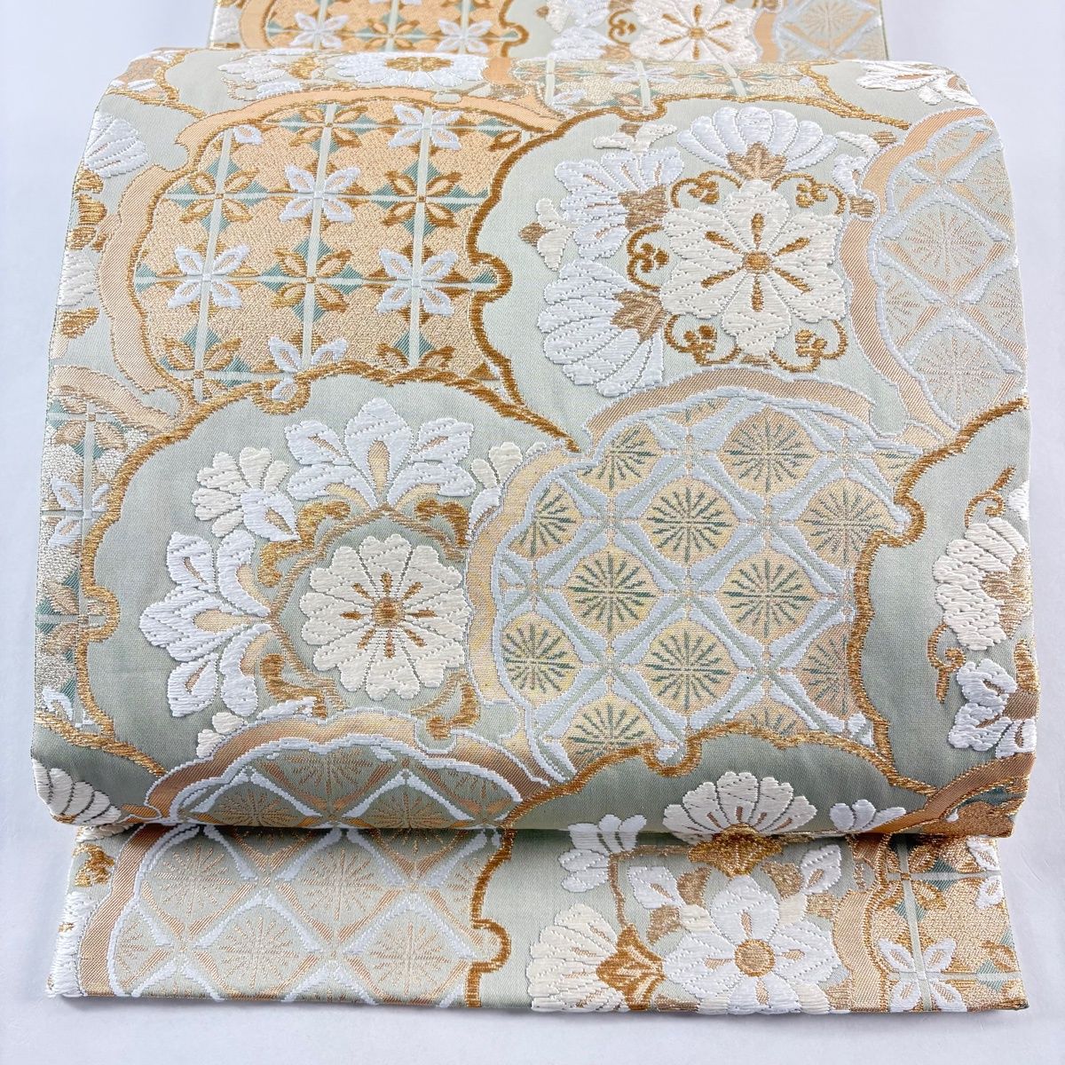 美品】 袋帯 名品 証紙 草木染・新小石丸 雪輪青海波 華文 金糸 唐織