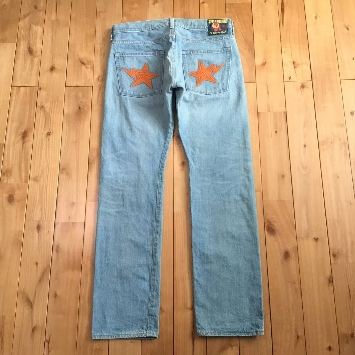 BAPESTA 刺繍 デニム パンツ Sサイズ a bathing ape star BAPE sta