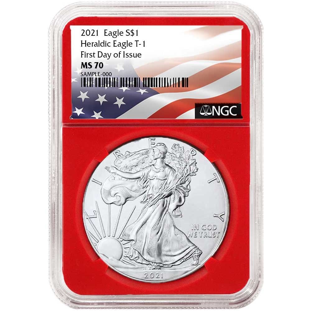 アメリカ2021年イーグル1ドル銀貨　トランプ赤ラベル　NGC MS70ER 2021年 1ドル タイプ1 アメリカン シルバー イーグル NGC MS70 FDI
