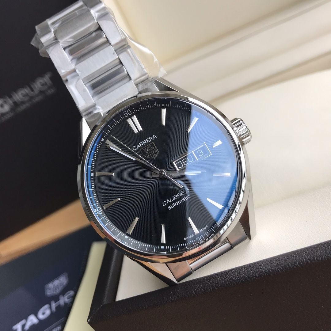 [신품/정품] 태그호이어 카레라 칼리버 5 BAT201A BA0723 블랙 다이얼 오토매틱 41mm 남성용 시계 데이 데이트 디스플레이 시스루 백 스테인리스 스틸 팔찌 병행 수입
