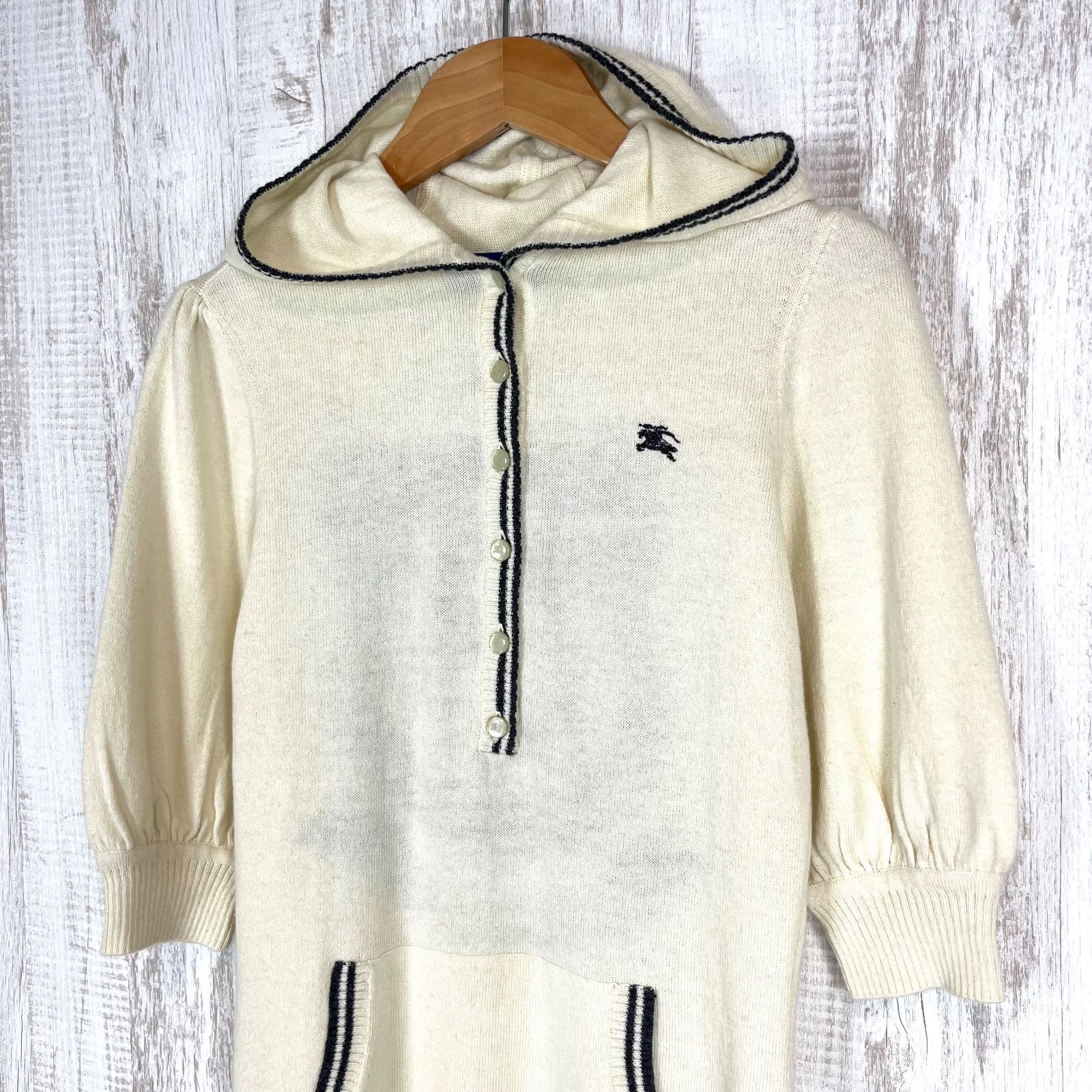 【希少】Burberry BlueLabel ホースロゴ刺繍 ニットパーカー BURBERRY BLUE LABEL バーバリーブルーレーベル ホースロゴ刺繍 フード