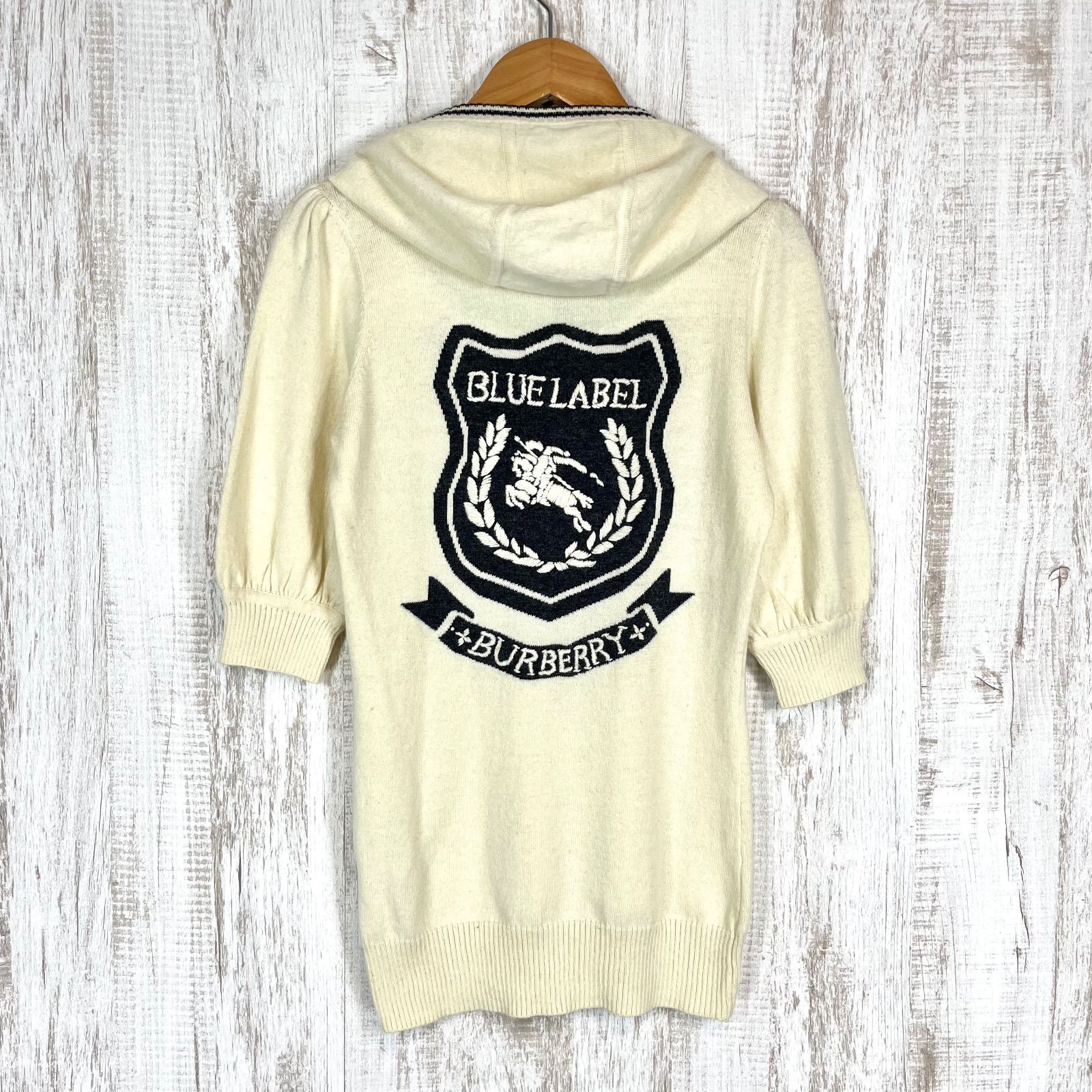 【希少】Burberry BlueLabel ホースロゴ刺繍 ニットパーカー BURBERRY BLUE LABEL バーバリーブルーレーベル ホースロゴ刺繍 フード