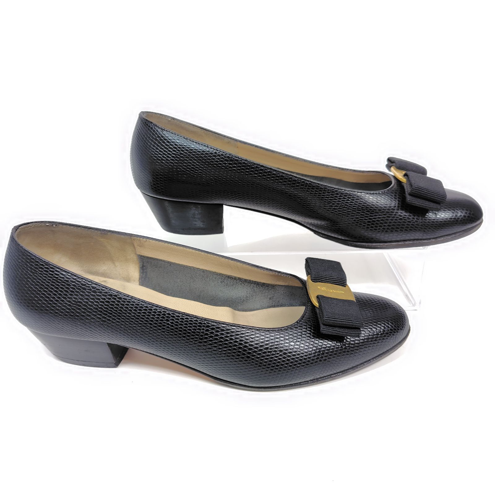 Salvatore Ferragamo フェラガモ パンプス 22.5cm ヴァラ リザード 黒