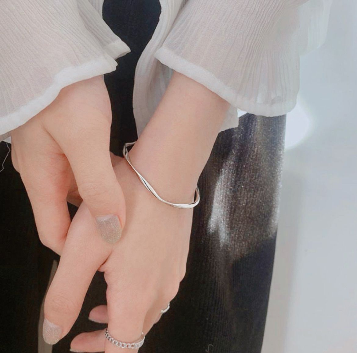 ete シルバー ツイストデザイン バングル ete ツイストデザイン ブレスレット ete バングル ツイスト＆チェーン