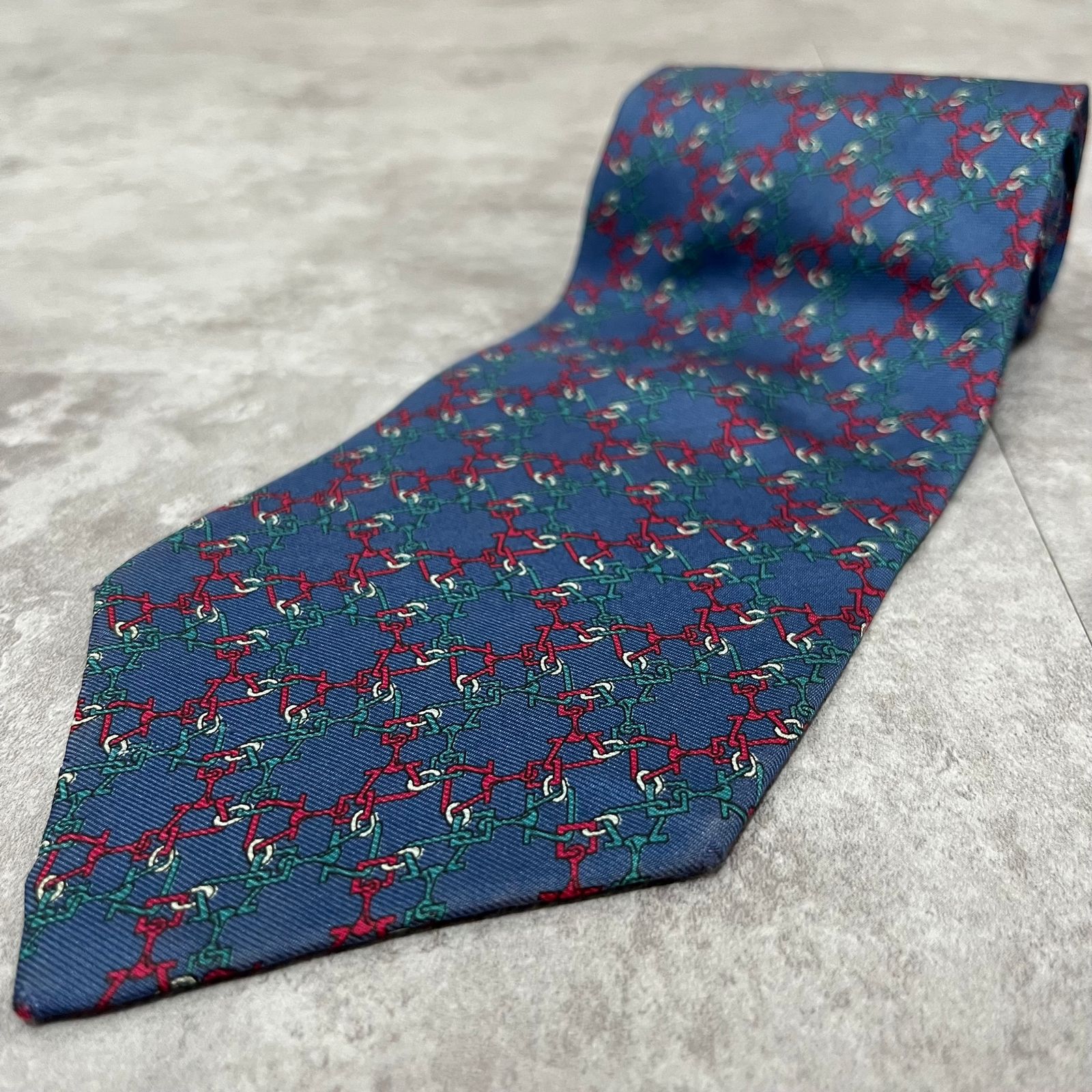 【Christian Dior】チェーン柄ネクタイ　ブルー　マルチカラー　レッド　グリーン