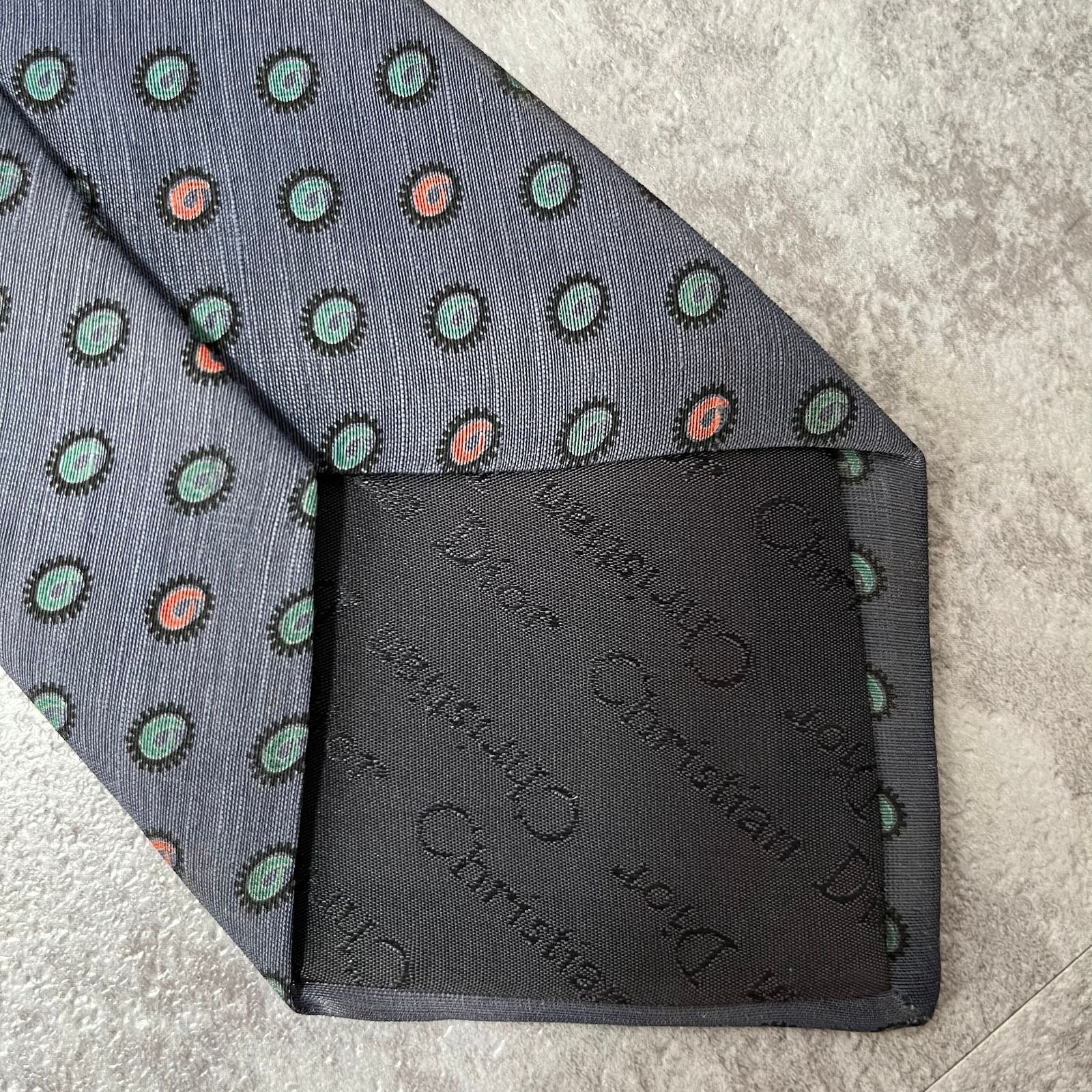 Christian Dior】ロゴ入りドットネクタイ グレー マルチカラー