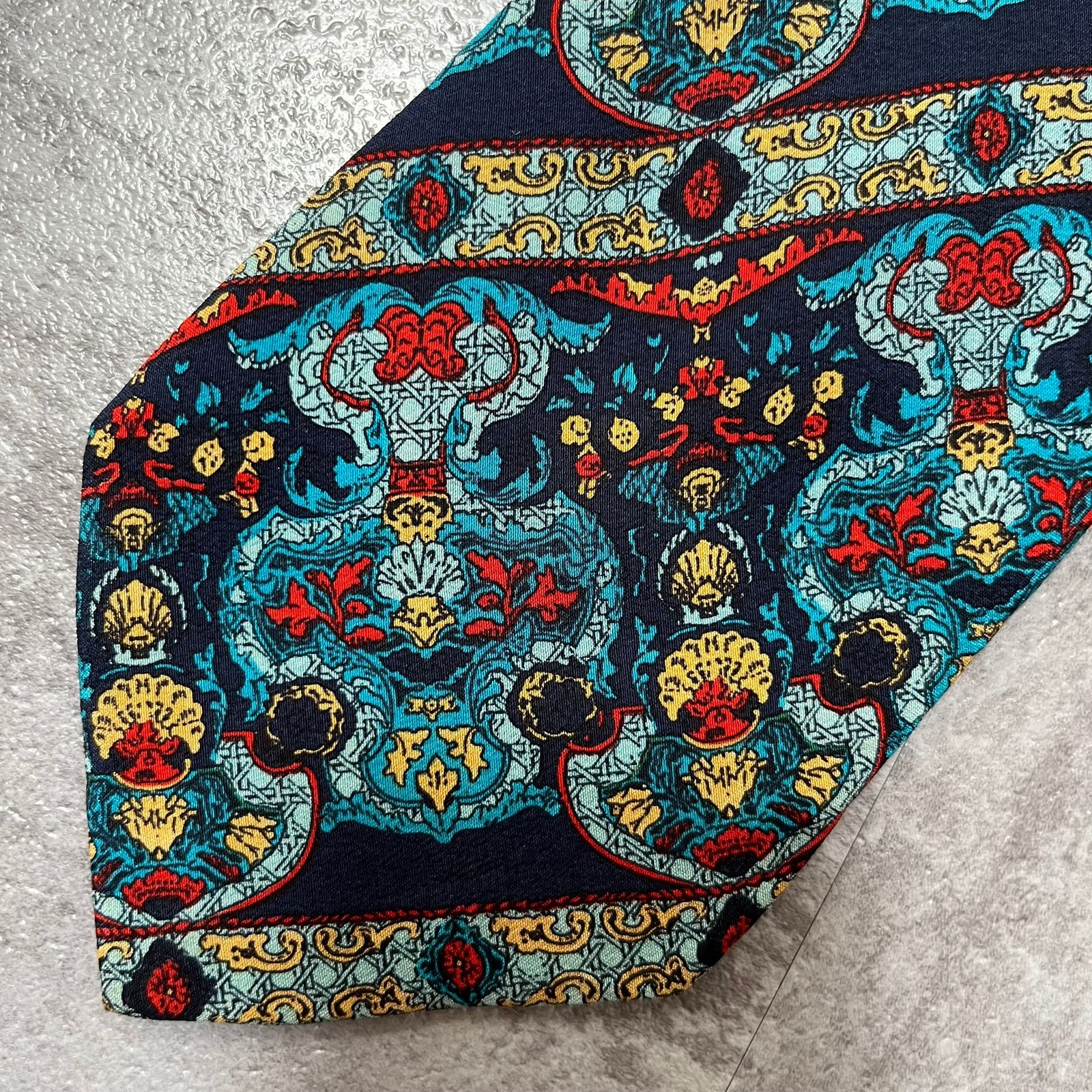 Christian Dior】花柄ペイズリーネクタイ ブルー マルチカラー ド派手