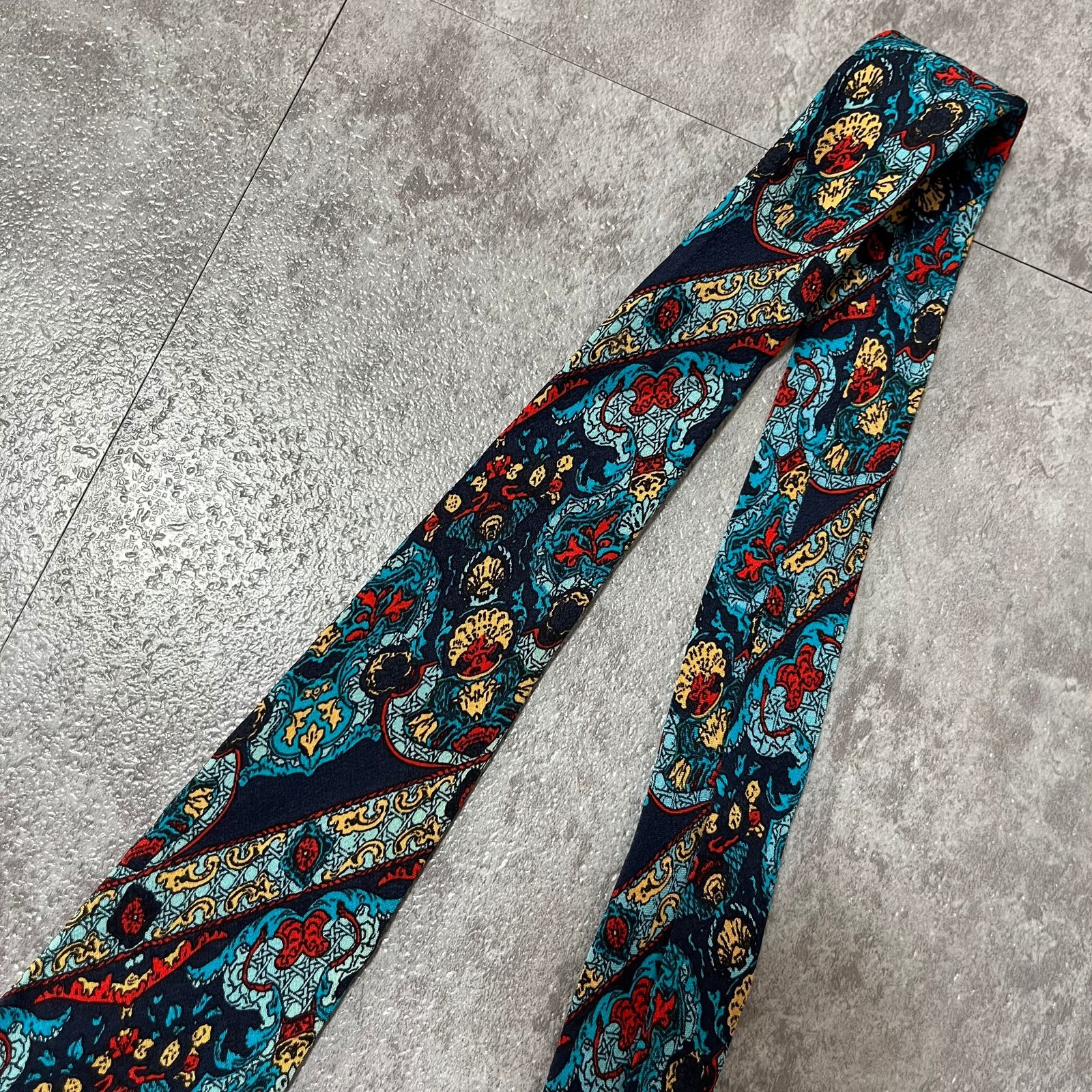 Christian Dior】花柄ペイズリーネクタイ ブルー マルチカラー ド派手