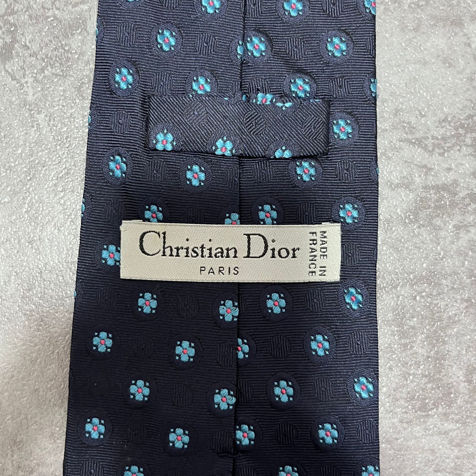 Christian Dior】小紋柄ネクタイ 花柄 ネイビー - メルカリ