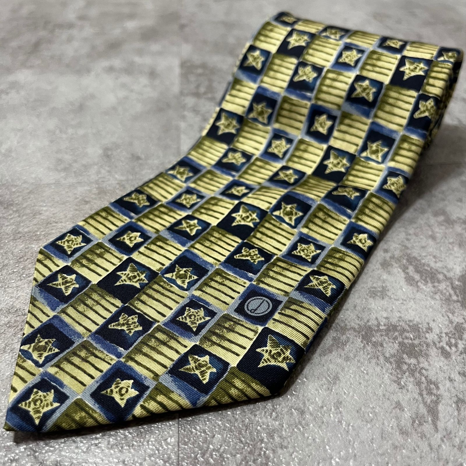 dunhill】スターチェックネクタイ バイカラー イエロー ブルー 星柄