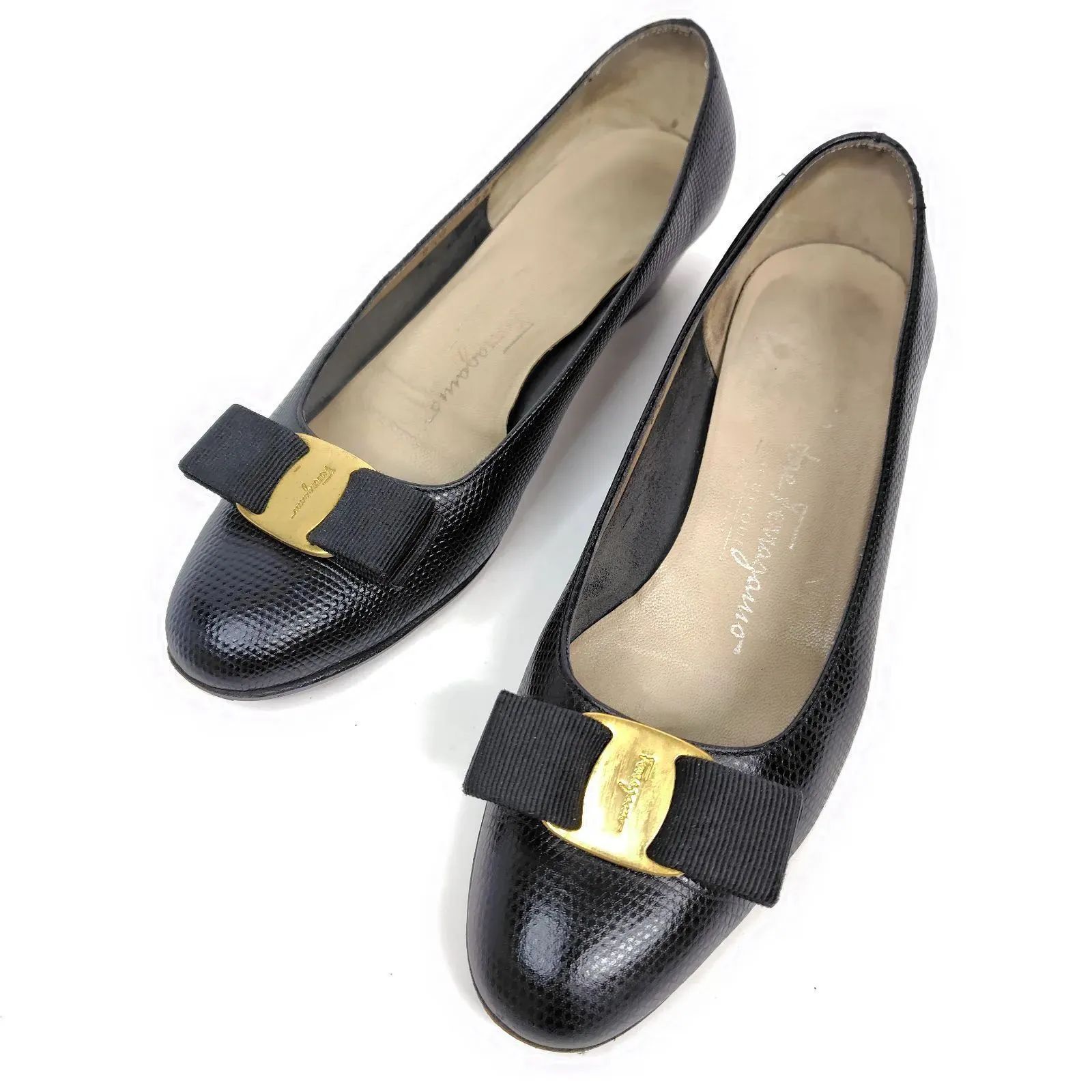 Salvatore Ferragamo フェラガモ パンプス 22.5cm ヴァラ リザード 黒