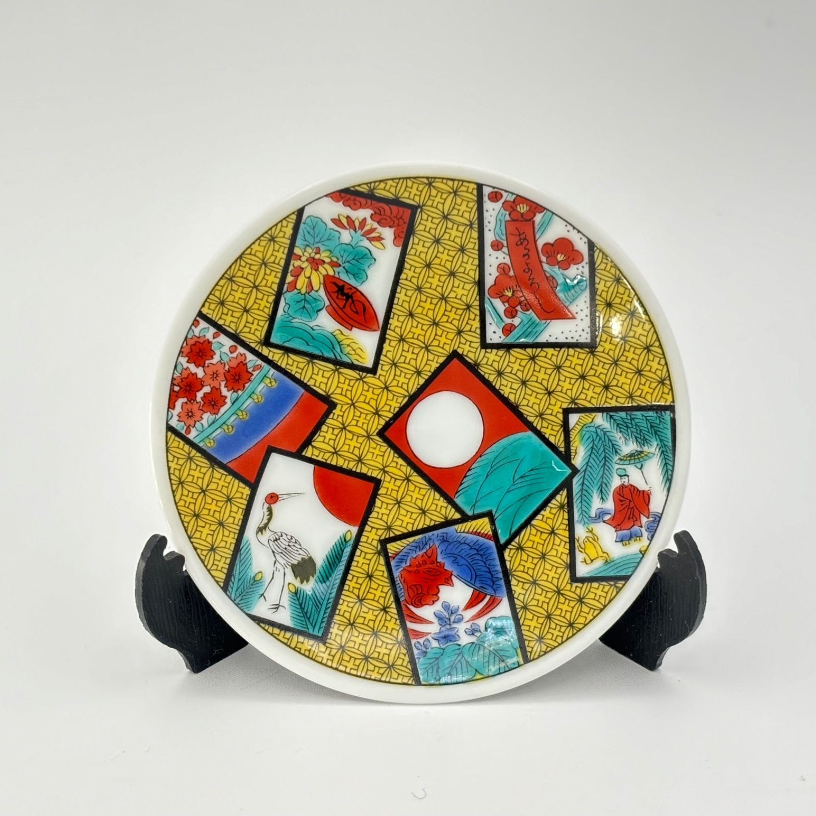 九谷焼:二寸七分小皿二十客(六歌仙) 九谷焼・青郊窯 】『 六歌仙 』『 花かるた 』の【 縁起豆皿 】 2個