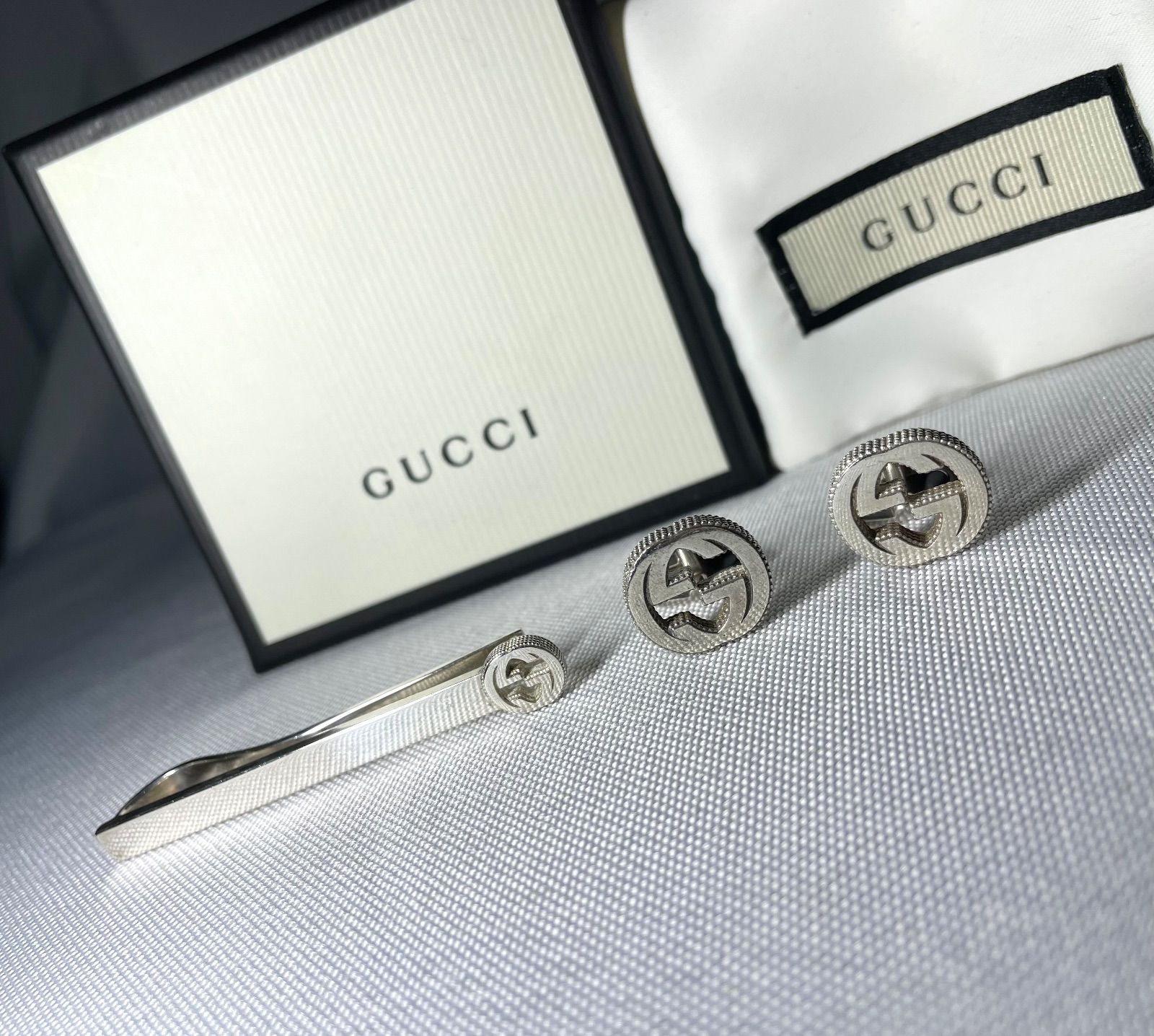 GUCCI グッチ インターロッキングG GGロゴ ネクタイピン カフス セット