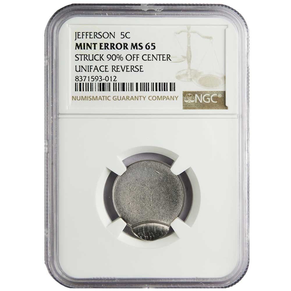 ジェファーソン 5セント ミントエラーストラック 90%オフセンター ユニ