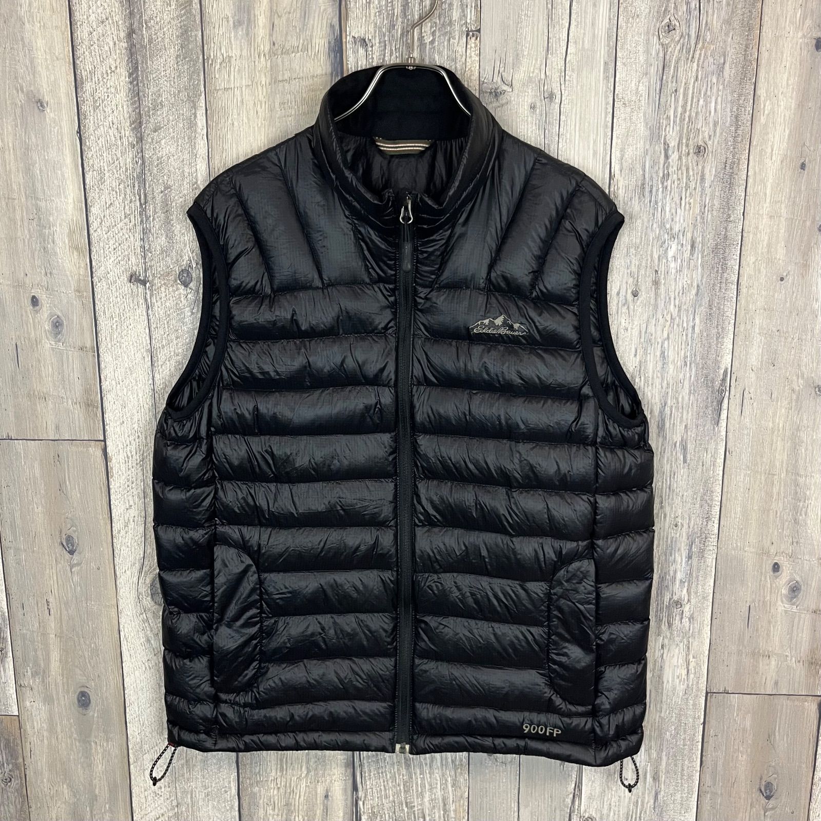 Eddie Bauer DOWN エディーバウアー ブラック 900 FILL POWER GOOSE DOWN 裾ドローコード ナイロン ダウンベスト ジャケット メンズ M サイズ