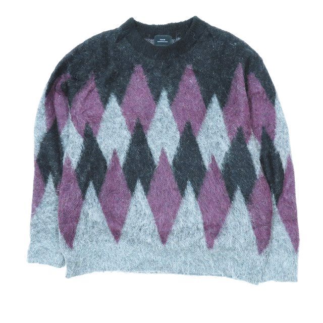 スリック SLICK ニット セーター プルオーバー アーガイル柄 シャギー モヘア 長袖 ブラック 1 メンズ