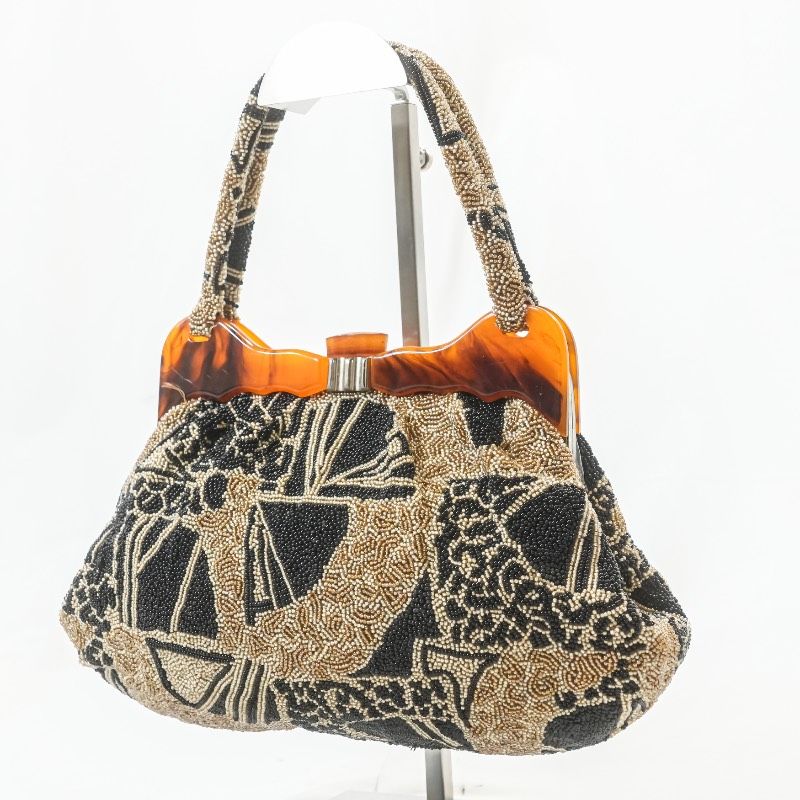 総ビーズバッグ ヴィンテージ がま口 昭和 レトロ 総ビーズバッグ 昭和レトロ がま口 ハンドバッグ 総柄 ブラック