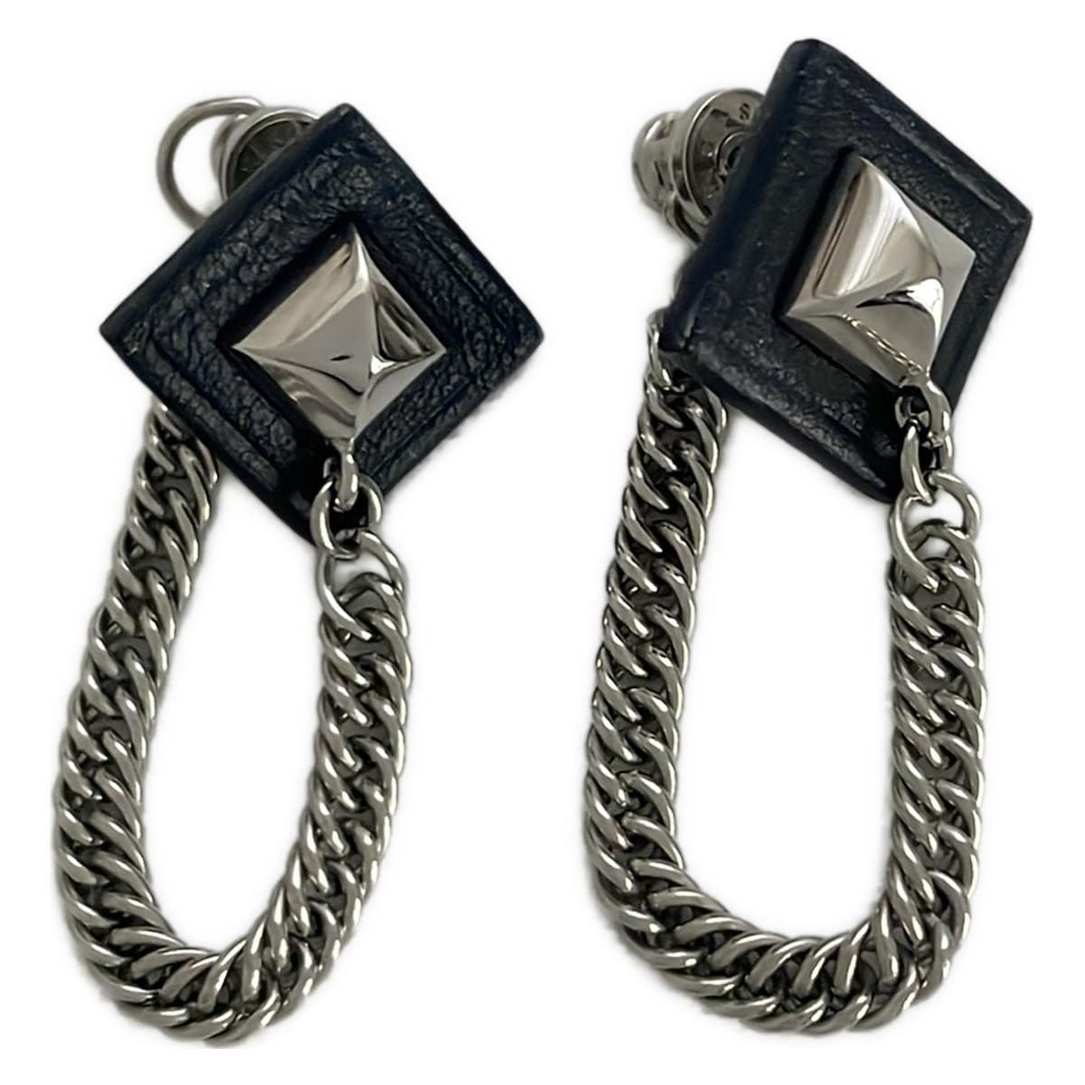 HERMES(エルメス) ピアス美品 メドール レザー シルバー×黒 【公式通販】