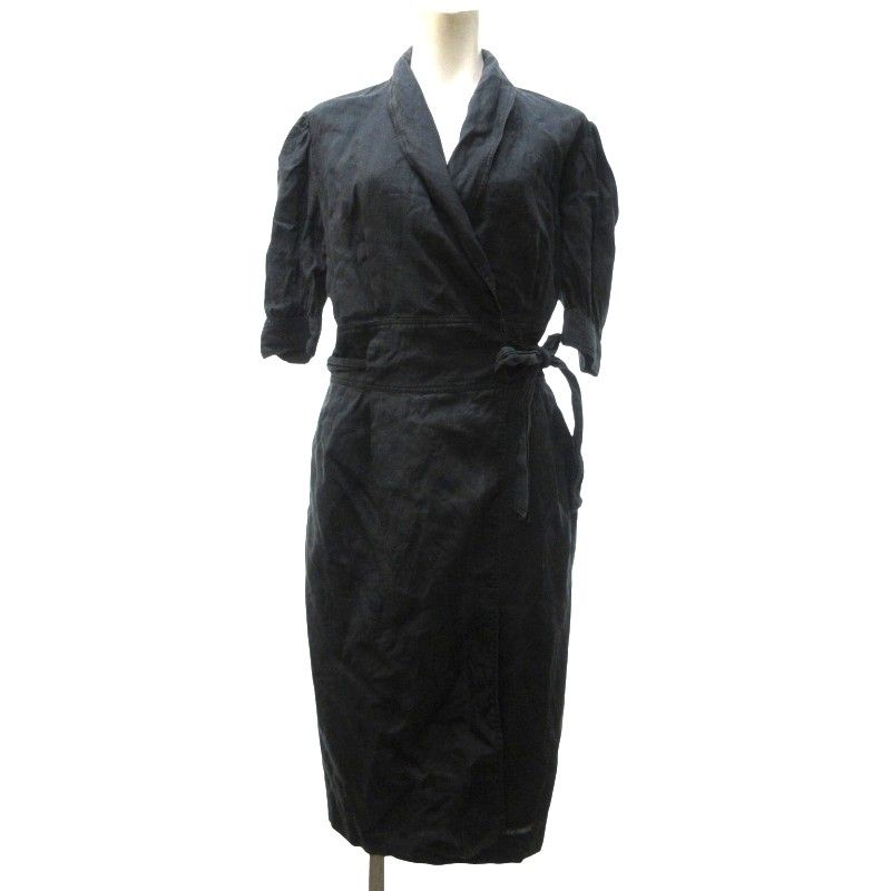 最終値下げ　マックスマーラ　リネンワンピース　ブラック マックスマーラ MAX MARA リネン ラップワンピース ロング Vネック