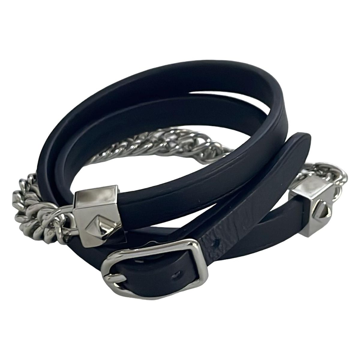 エルメス　バングル　レザー黒　❌シルバーカラー HERMES(エルメス) ブレスレット美品 グルメット レザー 黒×シルバー